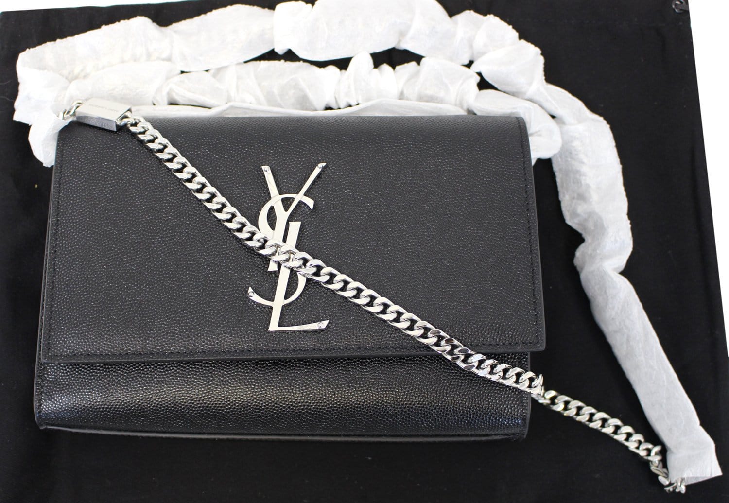 YSL Saint Laurent Saint Kate Chian Clutch Crossbody Bag Leather Black Bag E4606