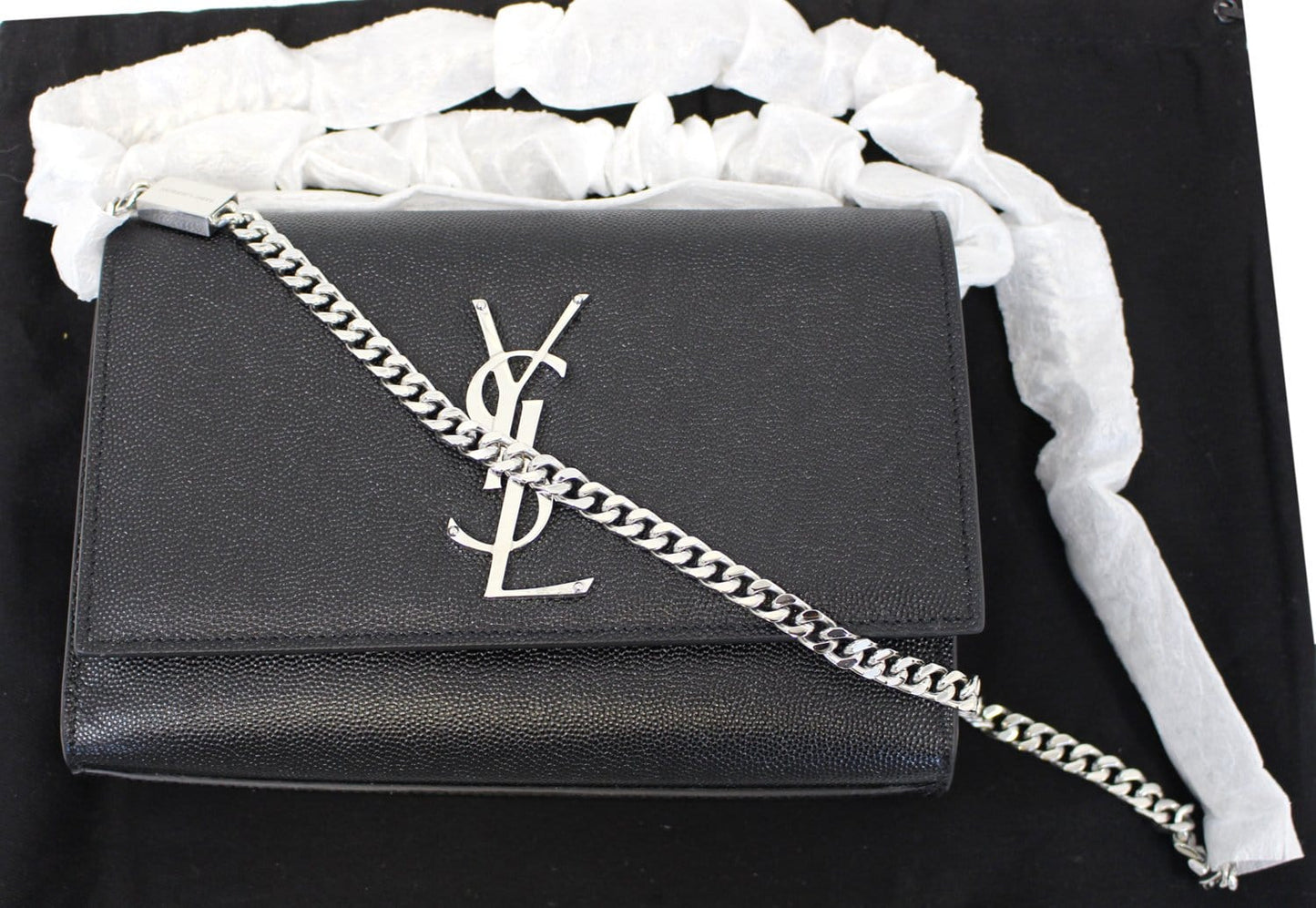 YSL Saint Laurent Yves Kate Chian Clutch Crossbody Bag Leather Black Medium Clutch Bag