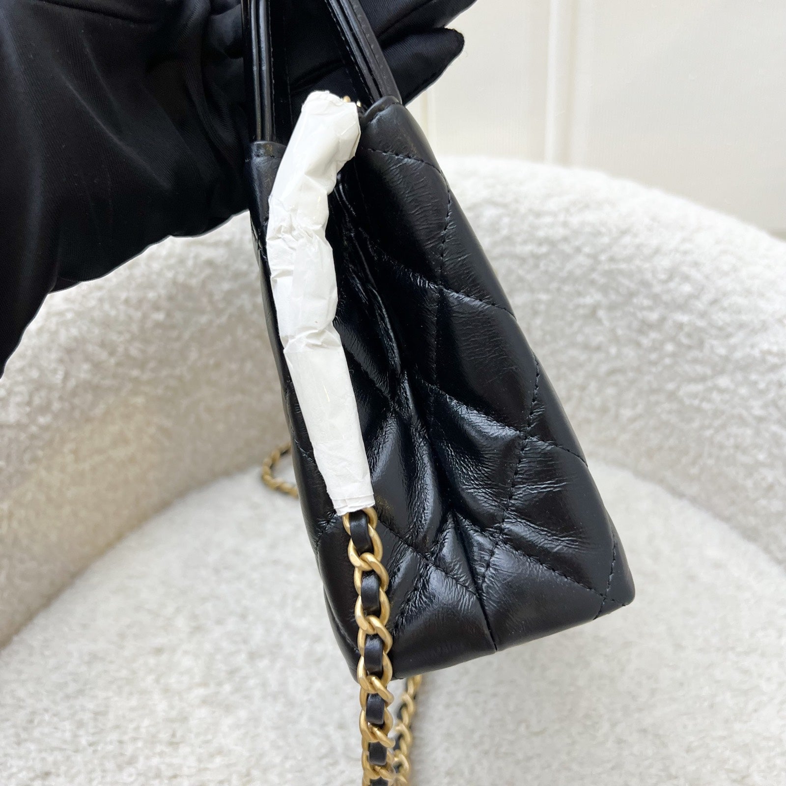 Chanel [brand New Nov 2024] Mini / Small Kelly Bag in 25C Black Shiny Distressed Calfskin and Aghw ( )