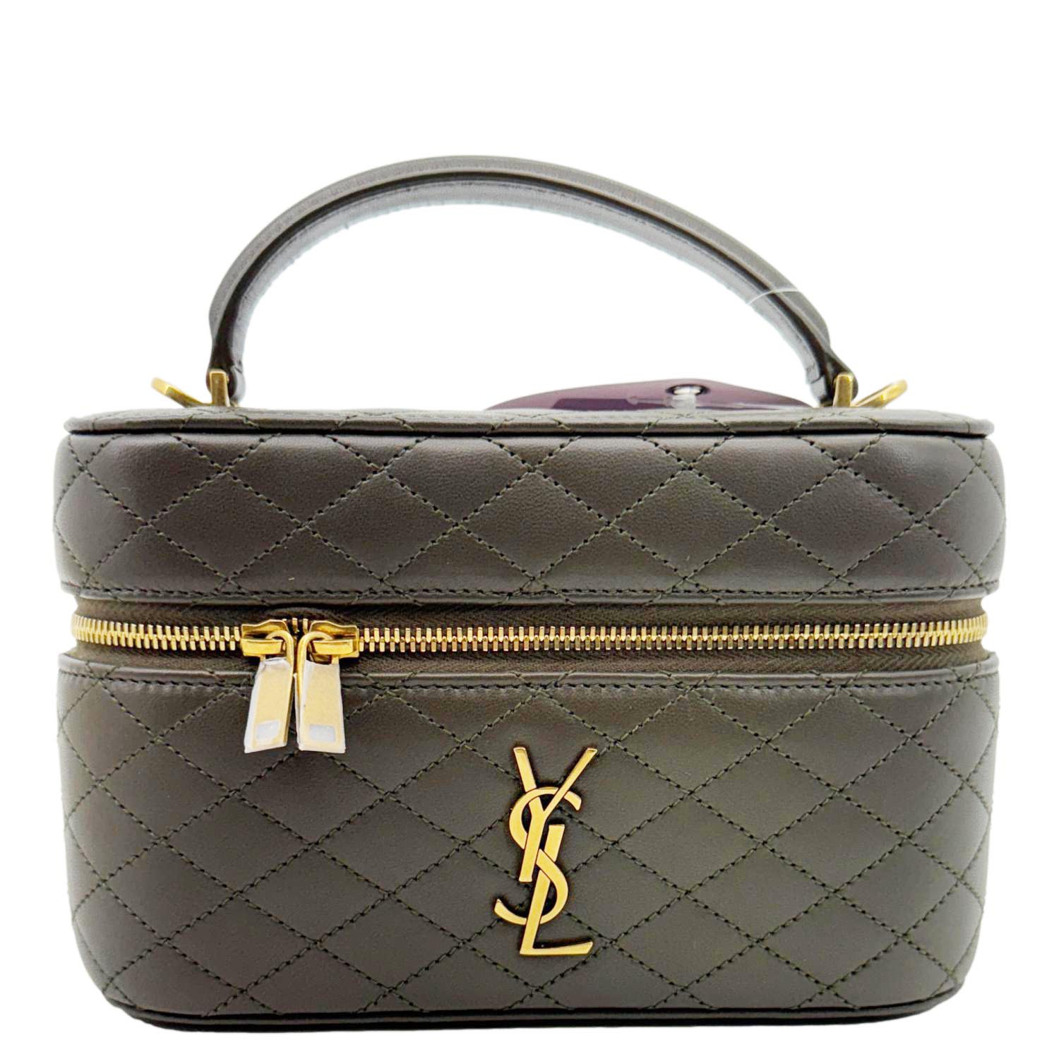 YSL Saint Laurent Yves Gaby Vanity Crossbody Bag Olive Leather Quilted