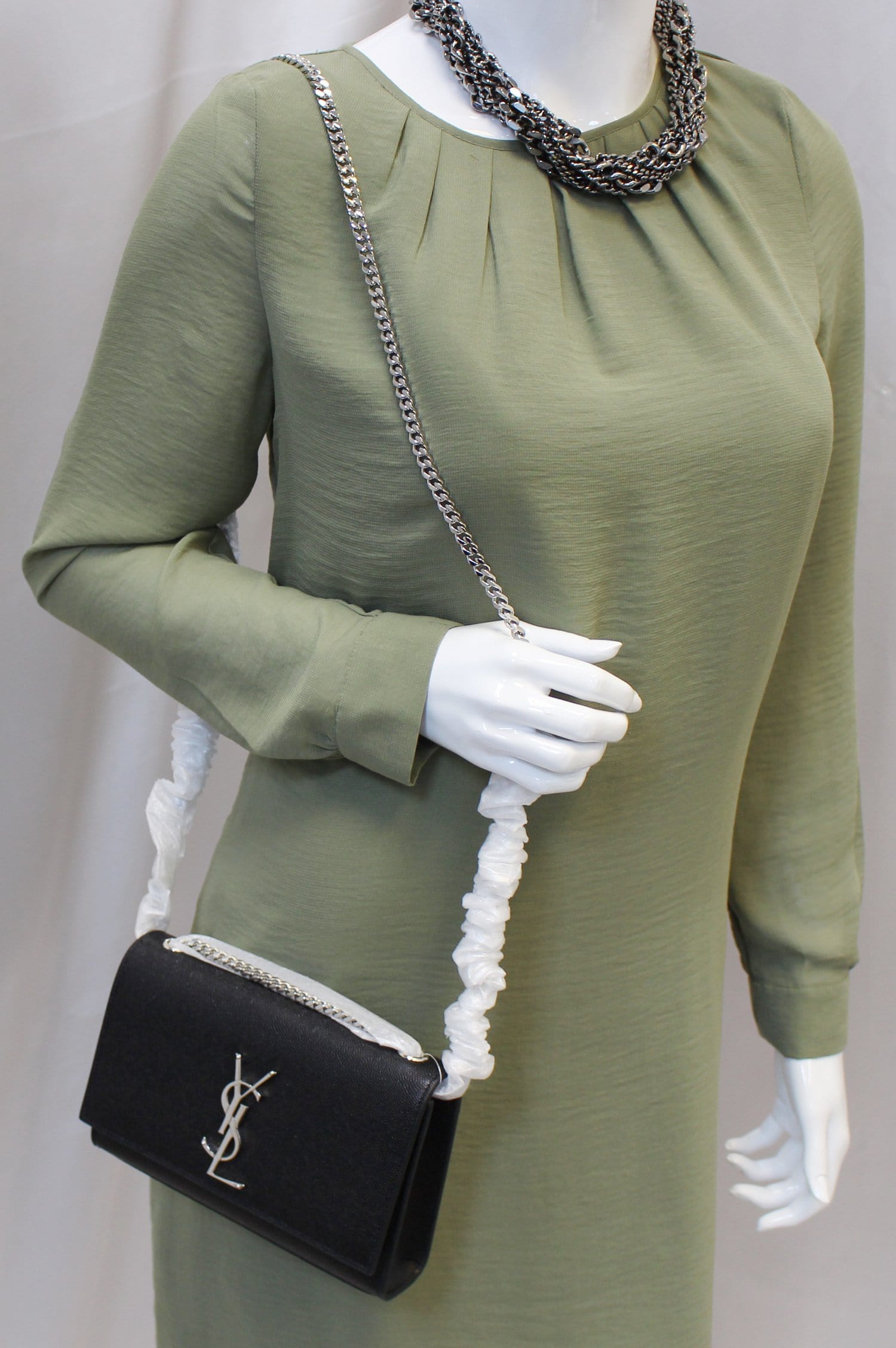YSL Saint Laurent Yves Kate Chian Clutch Crossbody Bag Leather Black Clutch Bag