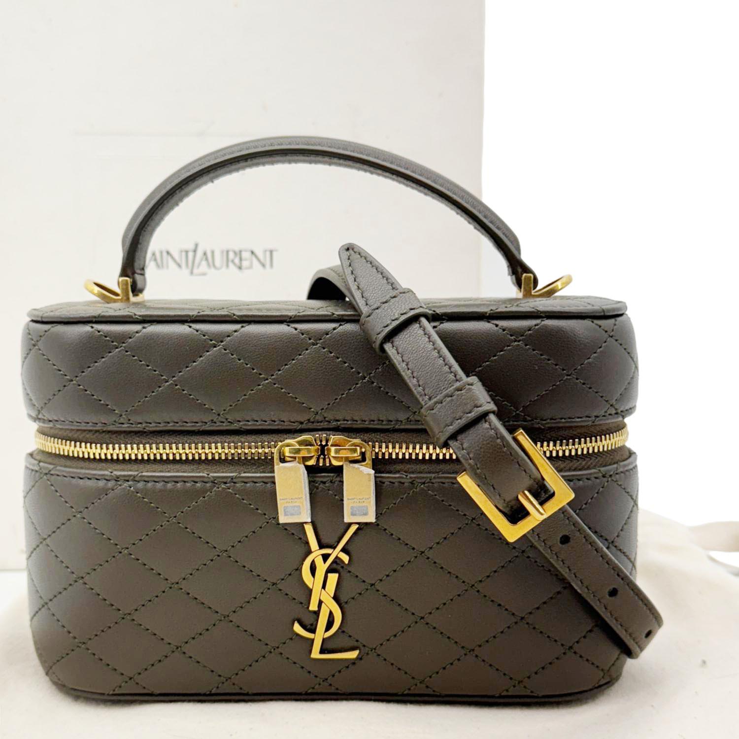 YSL Saint Laurent Yves Gaby Vanity Crossbody Bag Olive Leather Quilted