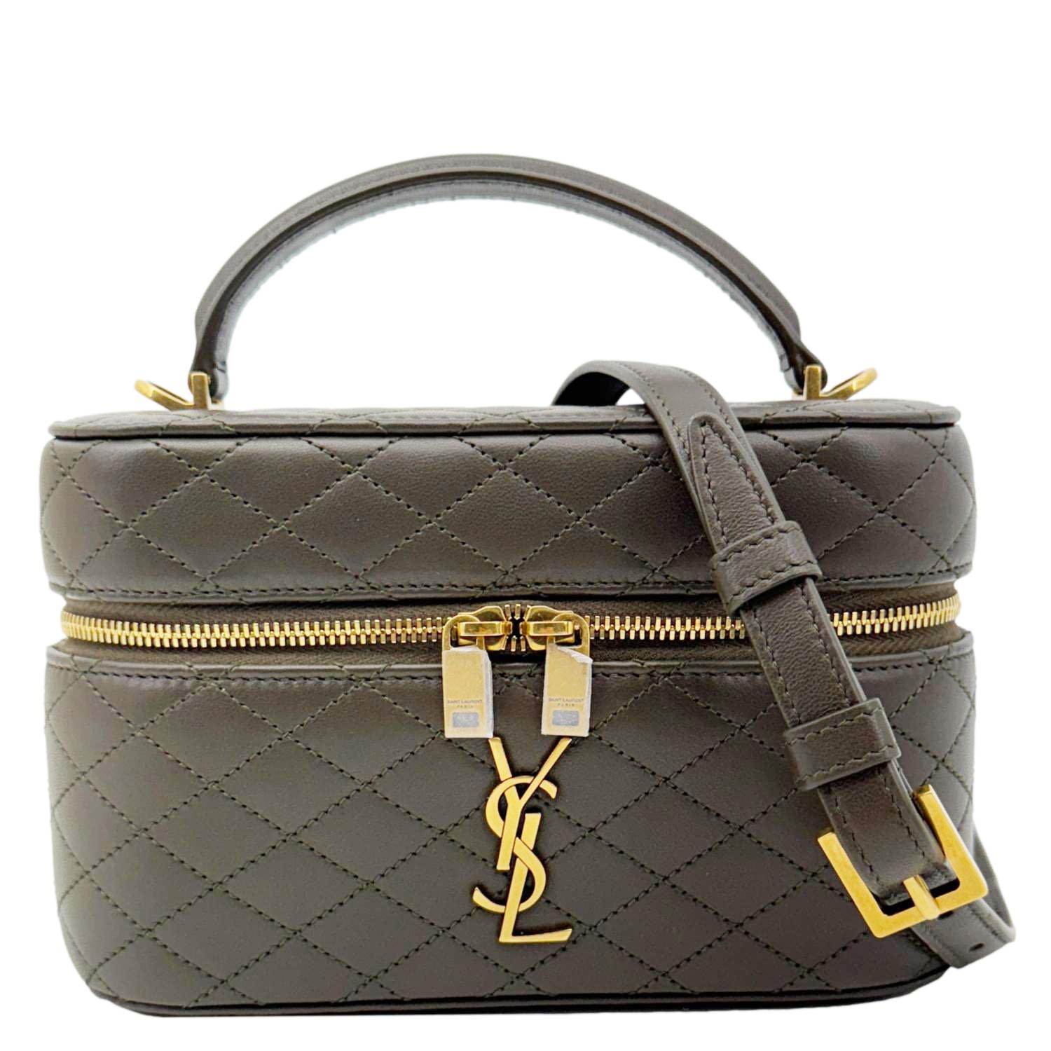 YSL Saint Laurent Yves Gaby Vanity Crossbody Bag Olive Leather Quilted