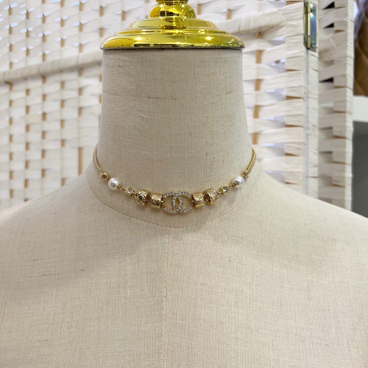 Chanel 24P CC Logo Necklace / Choker with Diamantes and Pearls and Ghw (ABD012)