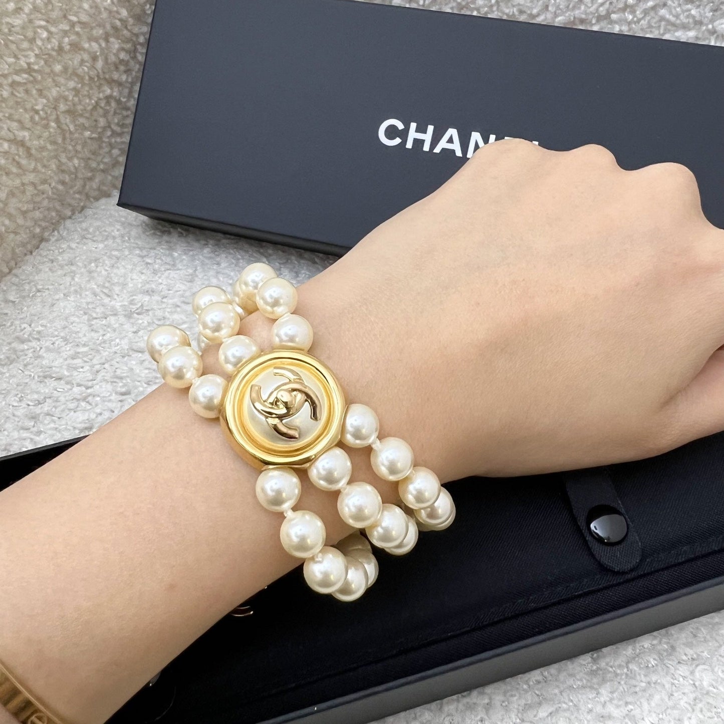 Chanel 24A Triple Row Pearl Bracelet in GHW (ABD703)