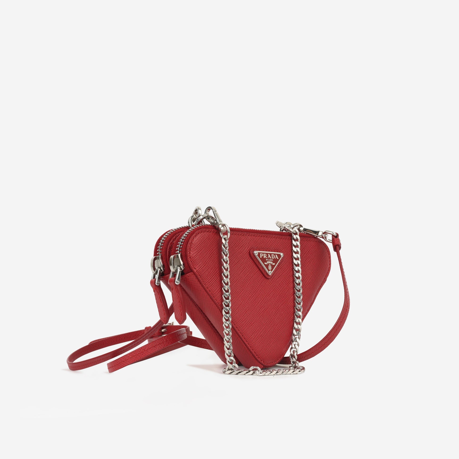 Prada Triangle Pouch Shoulder Bag Red Mini