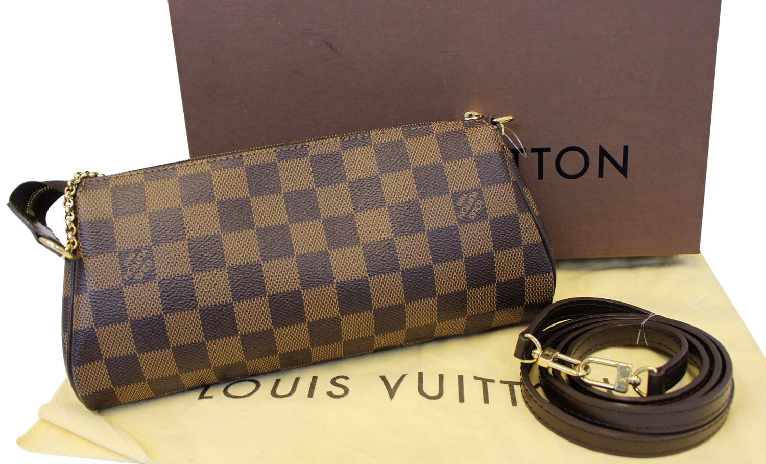Louis Damier Ebene Pochette Eva Clutch Shoulder Crossbody Bag