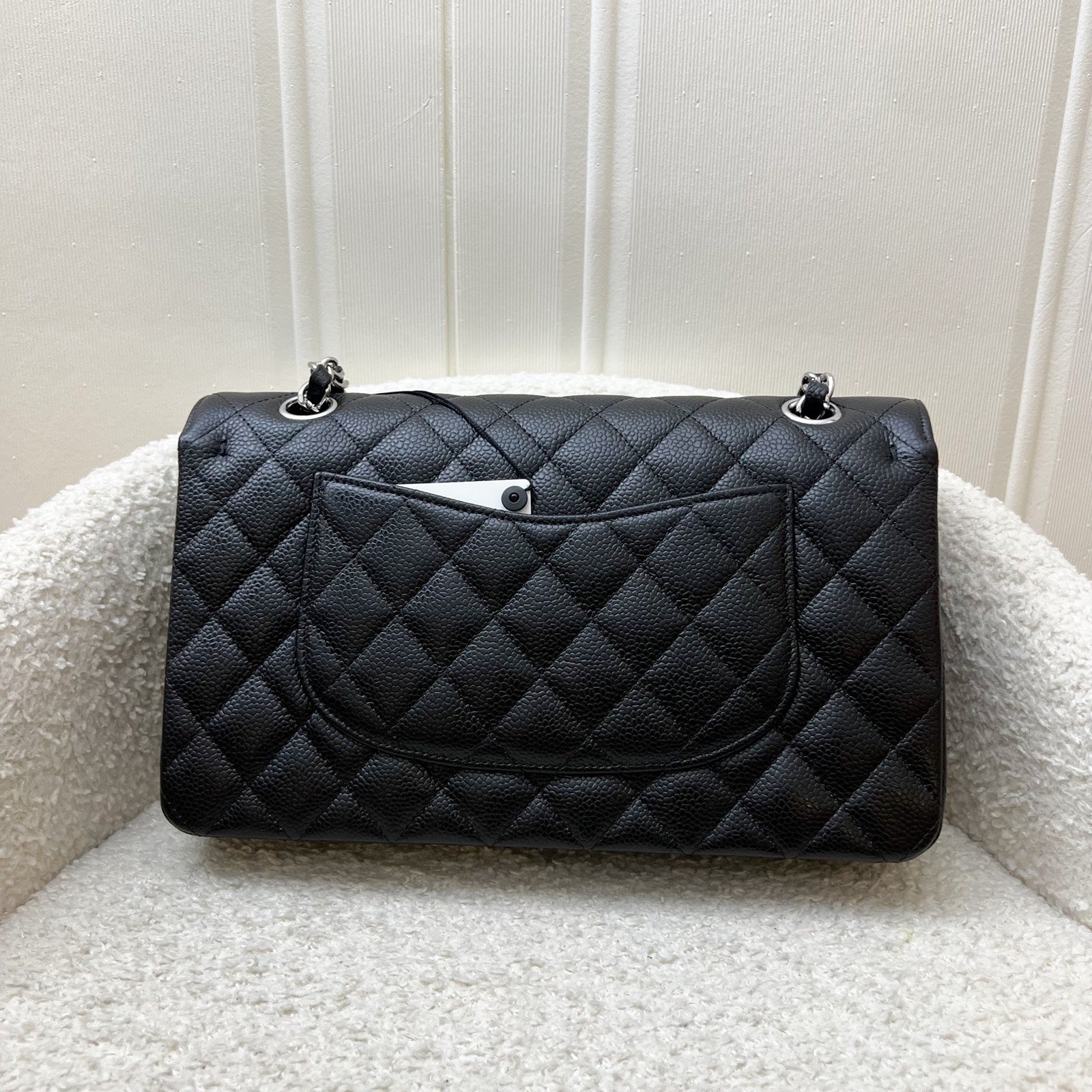 Chanel Medium Classic Flap Cf In Black Caviar And Shw (model: A01112)