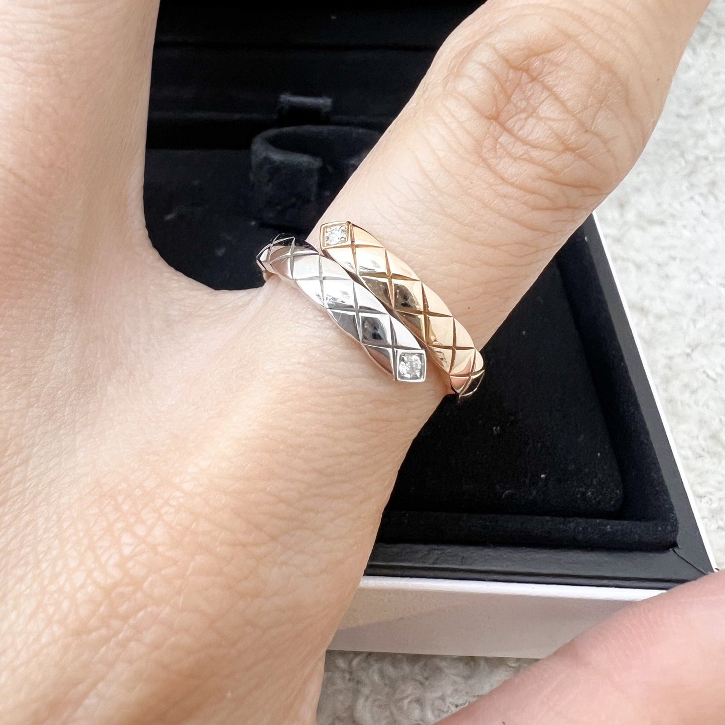Chanel Coco Crush Toi Et Moi Ring Small Version with Diamonds in 18K White and Beige Gold Sz