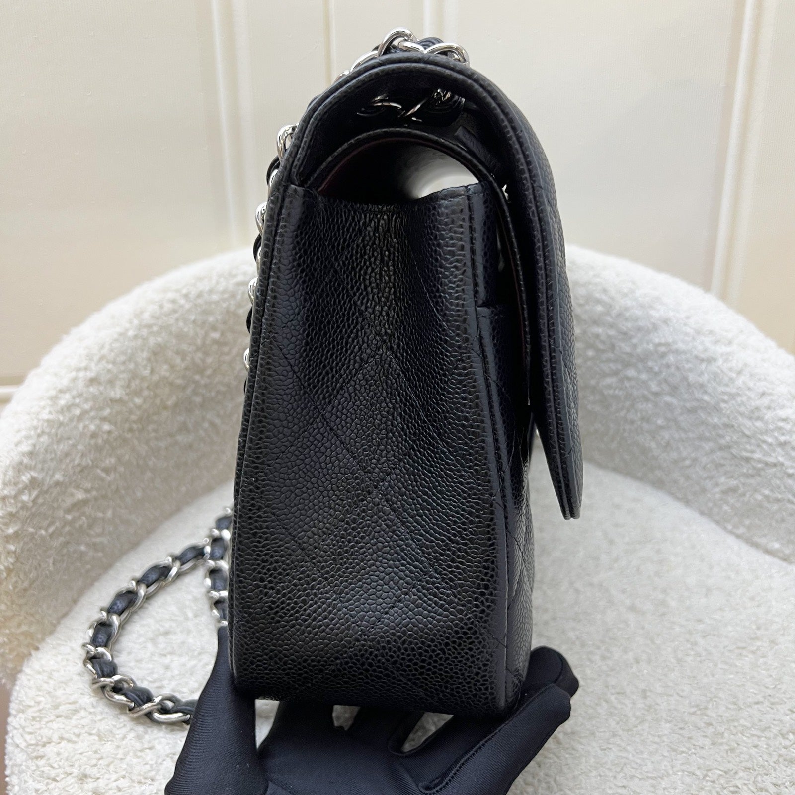 Chanel Jumbo Classic Flap Cf in Black Caviar and Shw Handbag