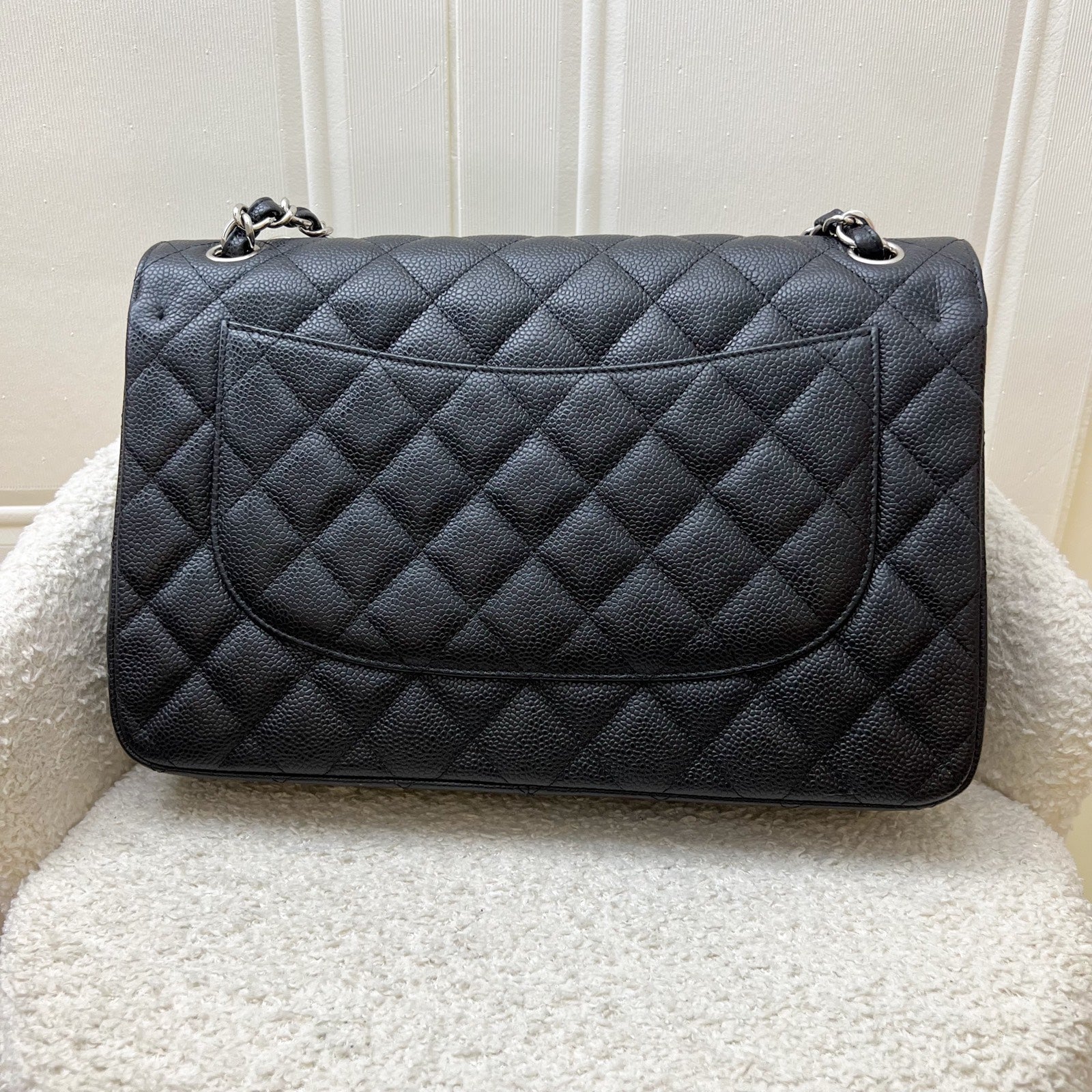 Chanel Jumbo Classic Flap Cf In Black Caviar And Shw Bag