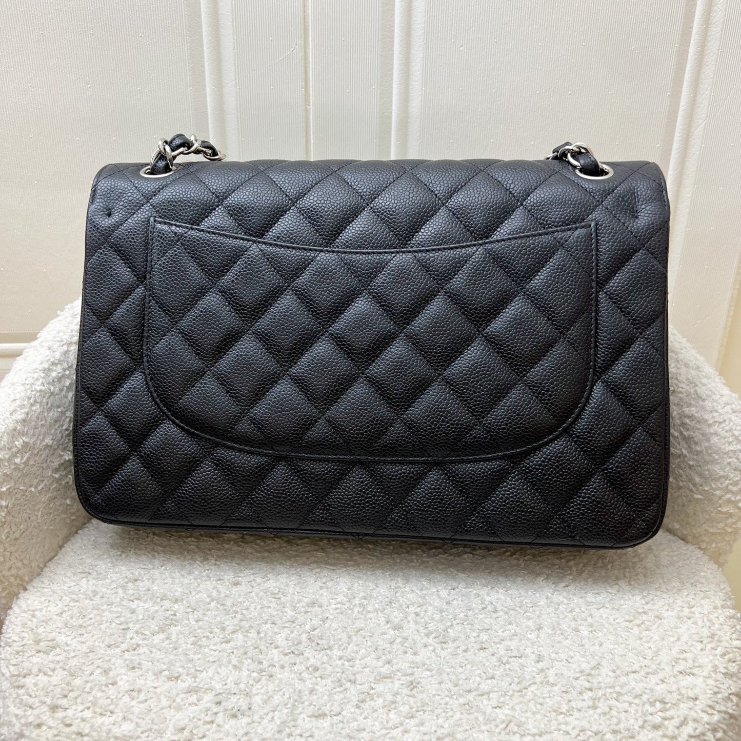 Chanel Jumbo Classic Flap Cf in Black Caviar and Shw Handbag