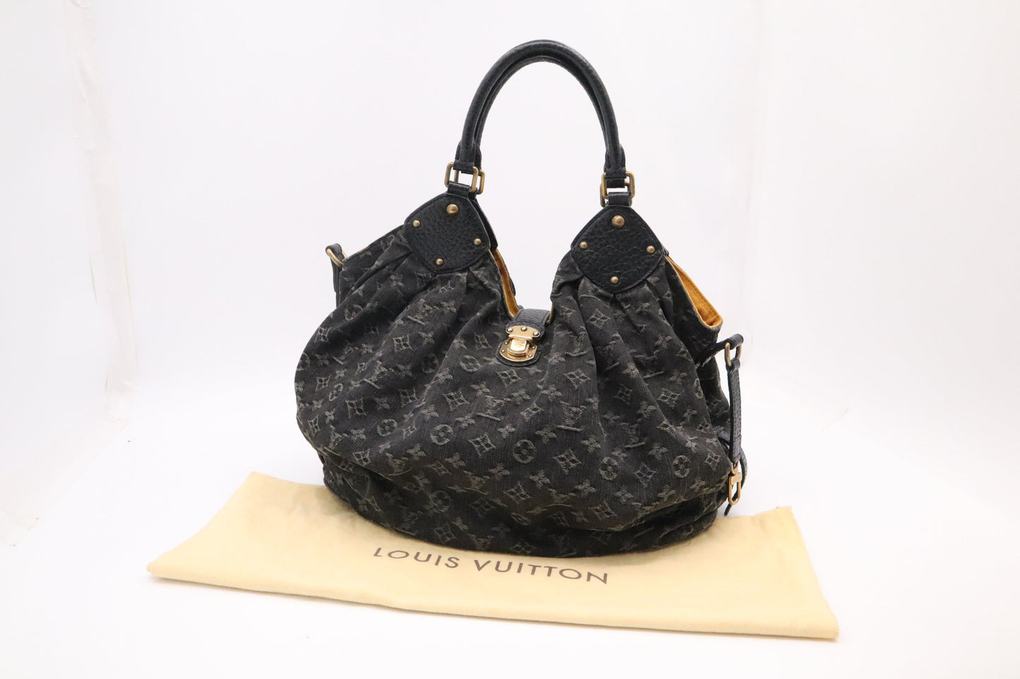 Louis Vuitton XL Hobo Denim Monogram Canvas Black Shoulder Bag