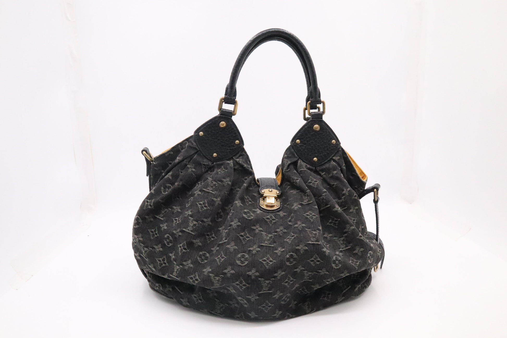Louis Vuitton XL Hobo Denim Monogram Canvas Black Shoulder Bag
