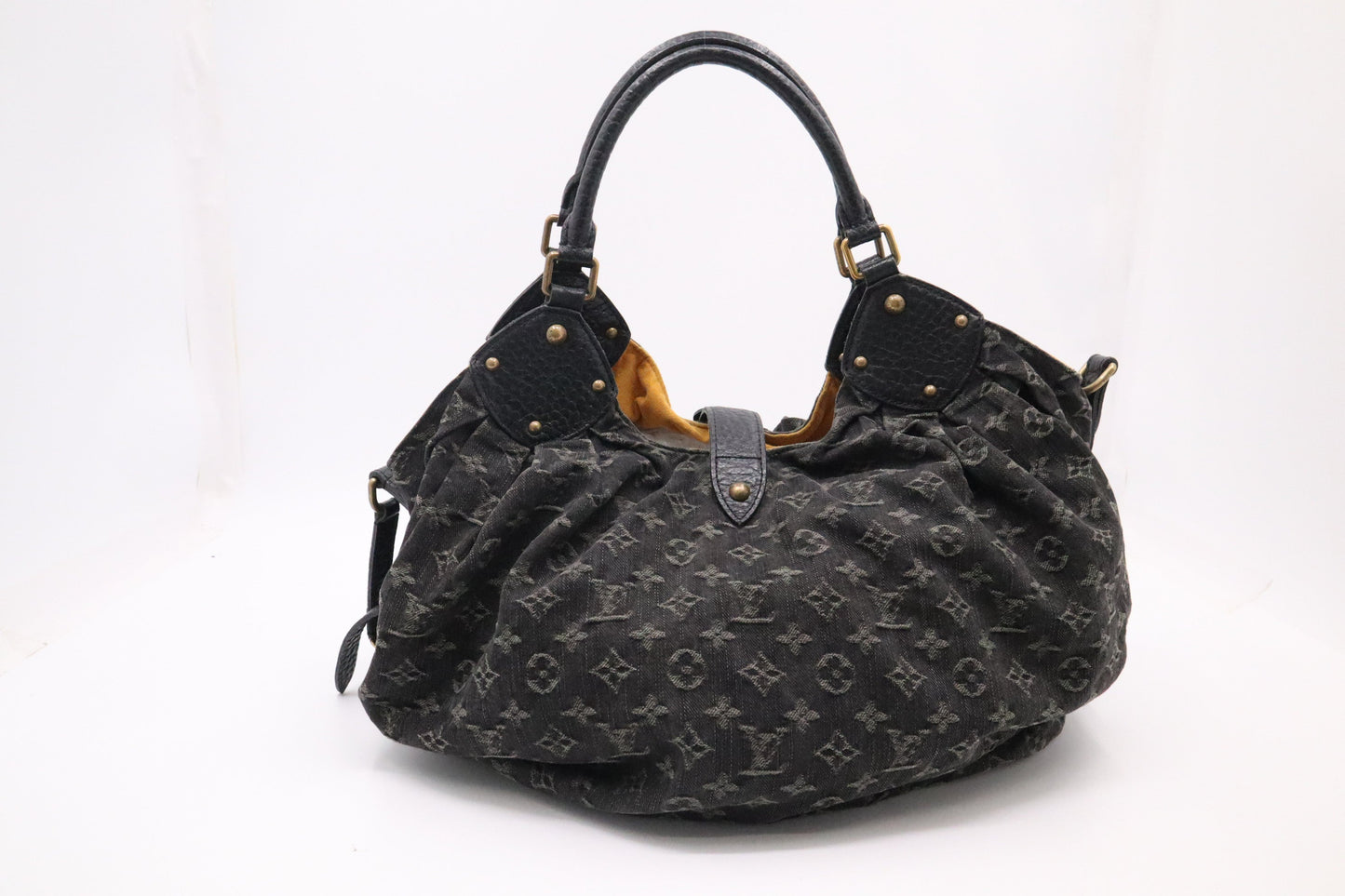 Louis Vuitton XL Hobo Denim Monogram Canvas Black Shoulder Bag