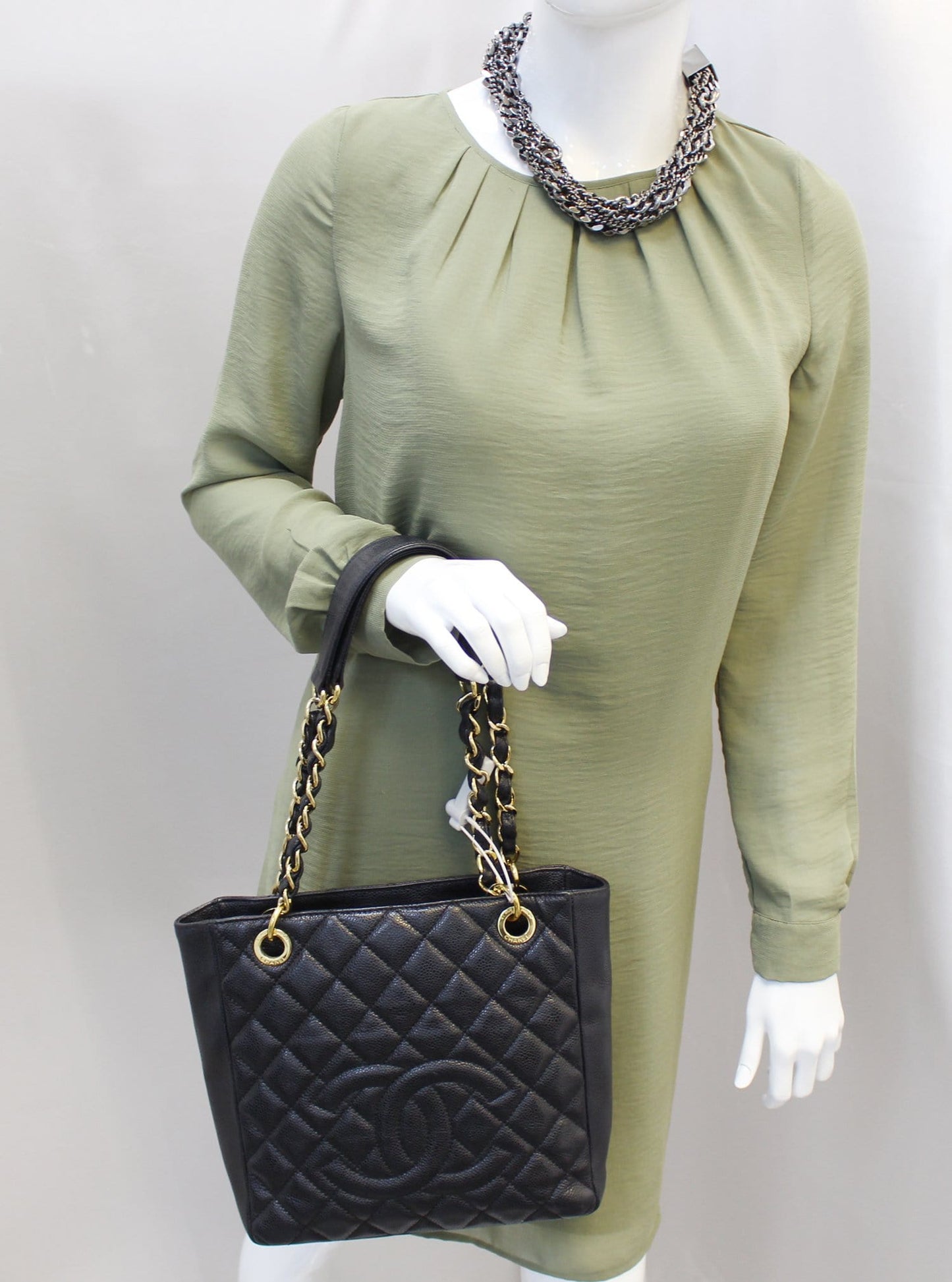 Chanel Caviar Petite Shopping Tote Bag Leather Black