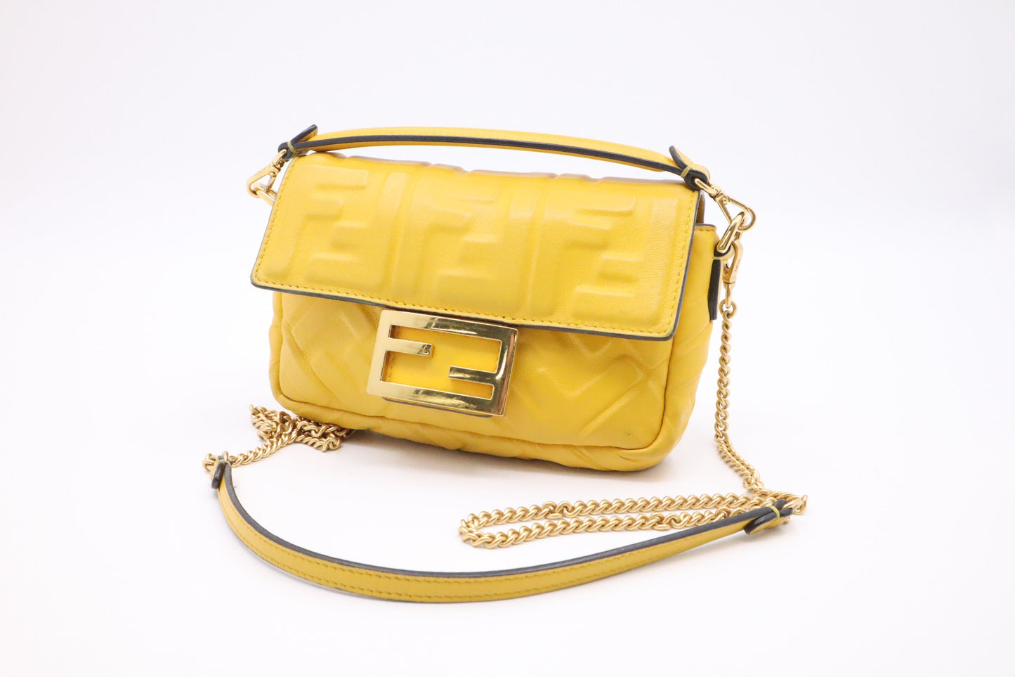 Fendi Baguette In Nappa Handbag Leather Yellow Mini Shoulder Bag