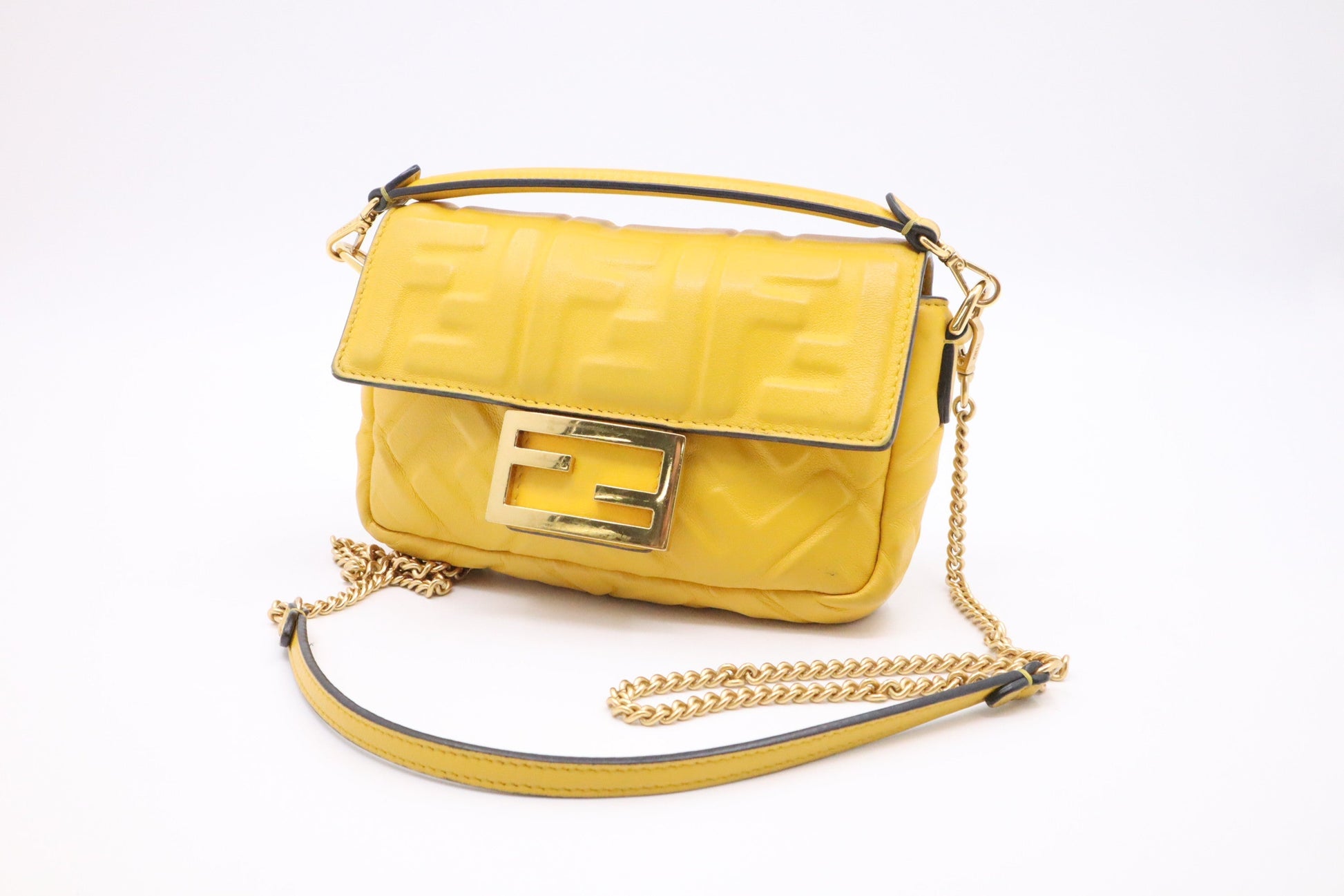 Fendi Baguette In Nappa Handbag Leather Yellow Mini Shoulder Bag