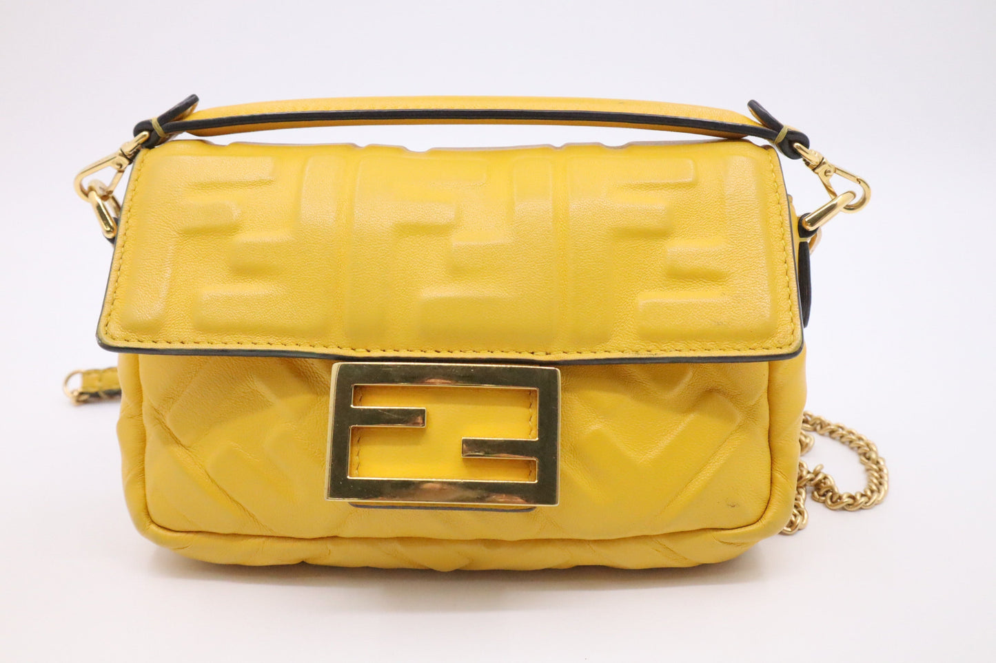 Fendi Baguette In Nappa Handbag Leather Yellow Mini Shoulder Bag