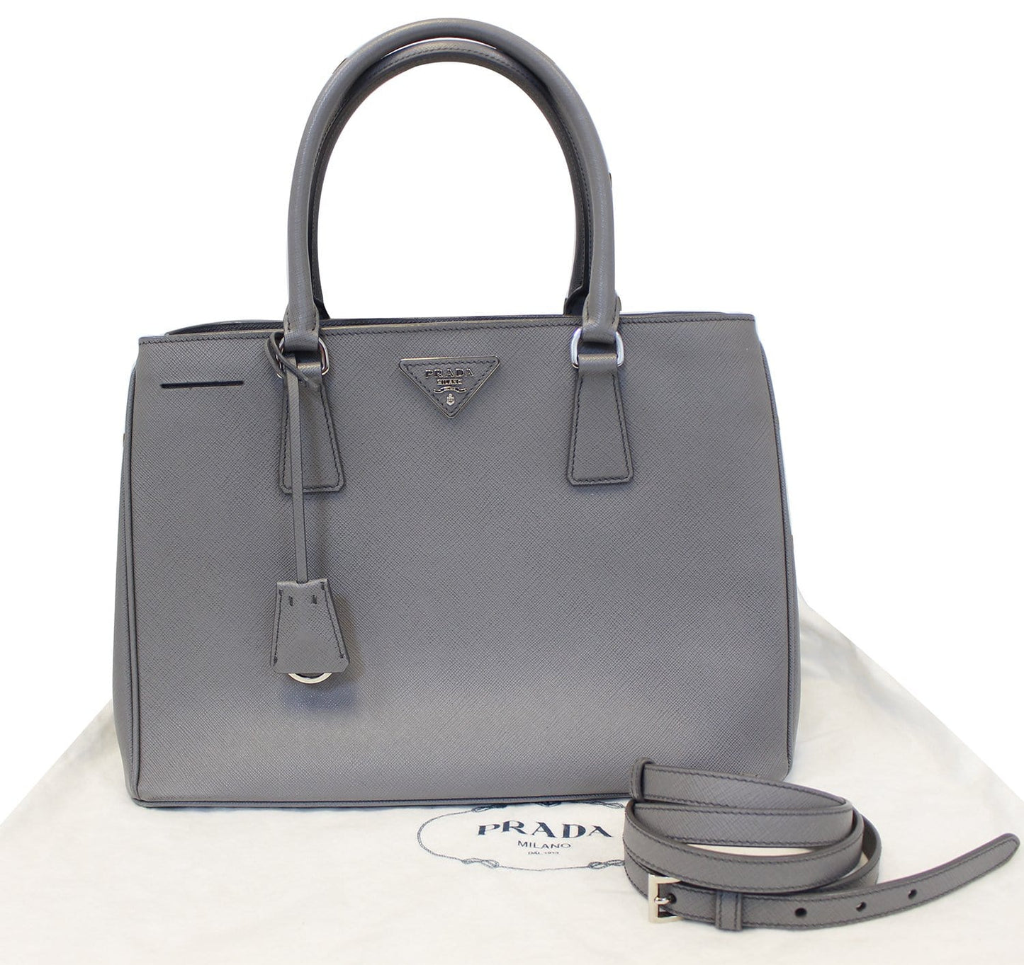 Prada Saffiano Executive Dark Grey Tote Shoulder Bag Bag Tt2543