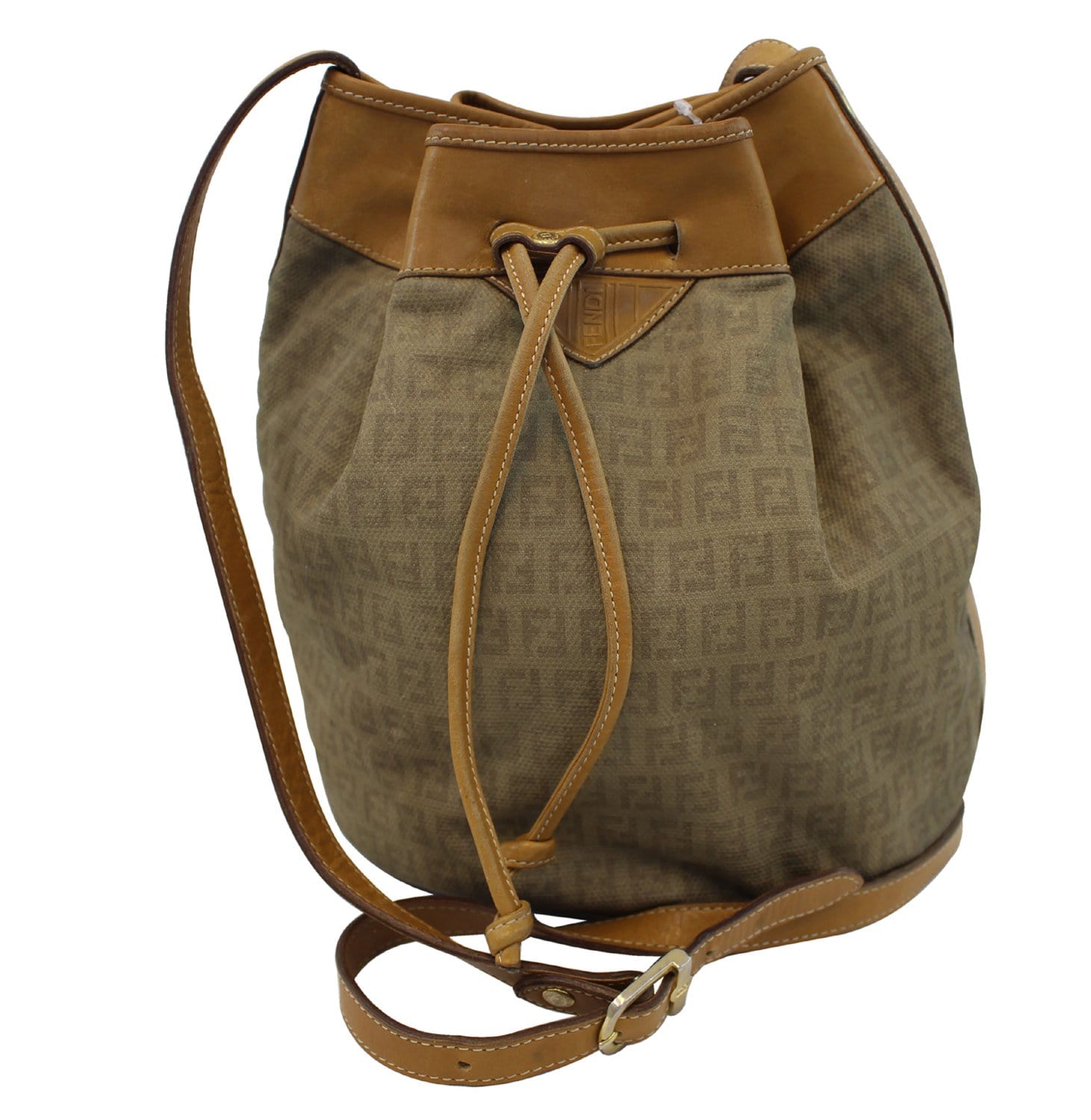 Fendi Ff Shoulder Bag Leather Brown Bucket