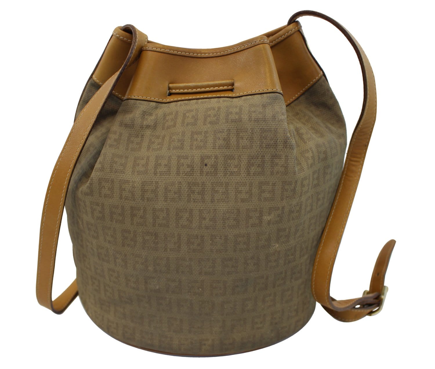 Fendi Ff Shoulder Bag Leather Brown Bucket