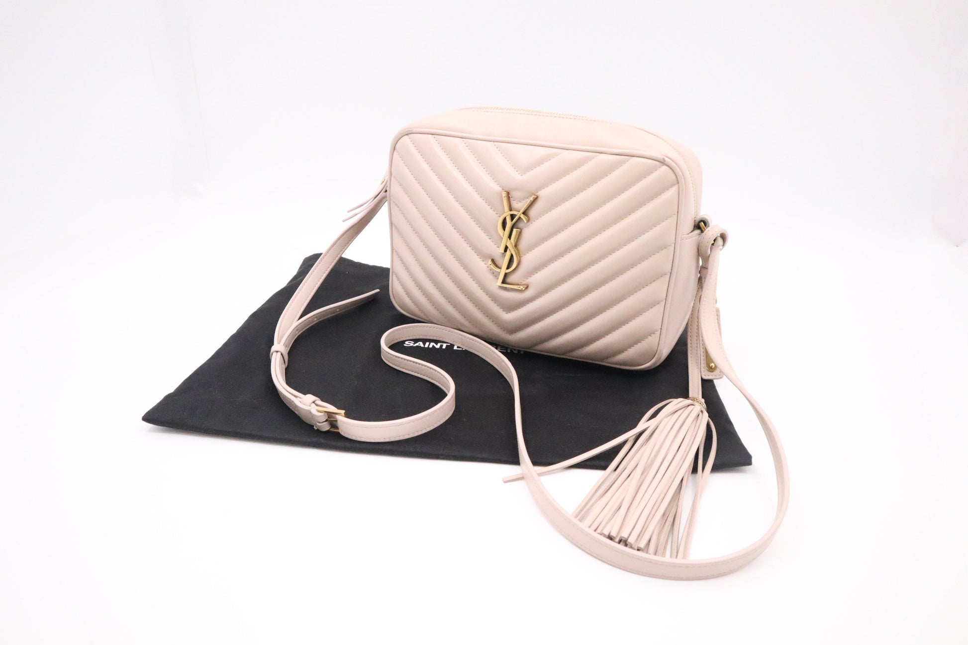 YSL Saint Laurent Lou Camera Bag In Nude Leather Pink Crossbody Bag