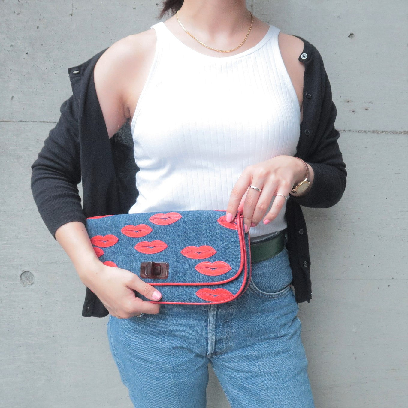 Prada Prada Leather Lip Motif Clutch Bag Pouch Blue