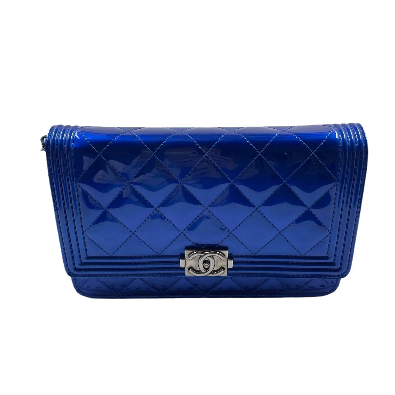 Chanel Boy WOC on Half Flap Patent Blue Leather Wallet Case