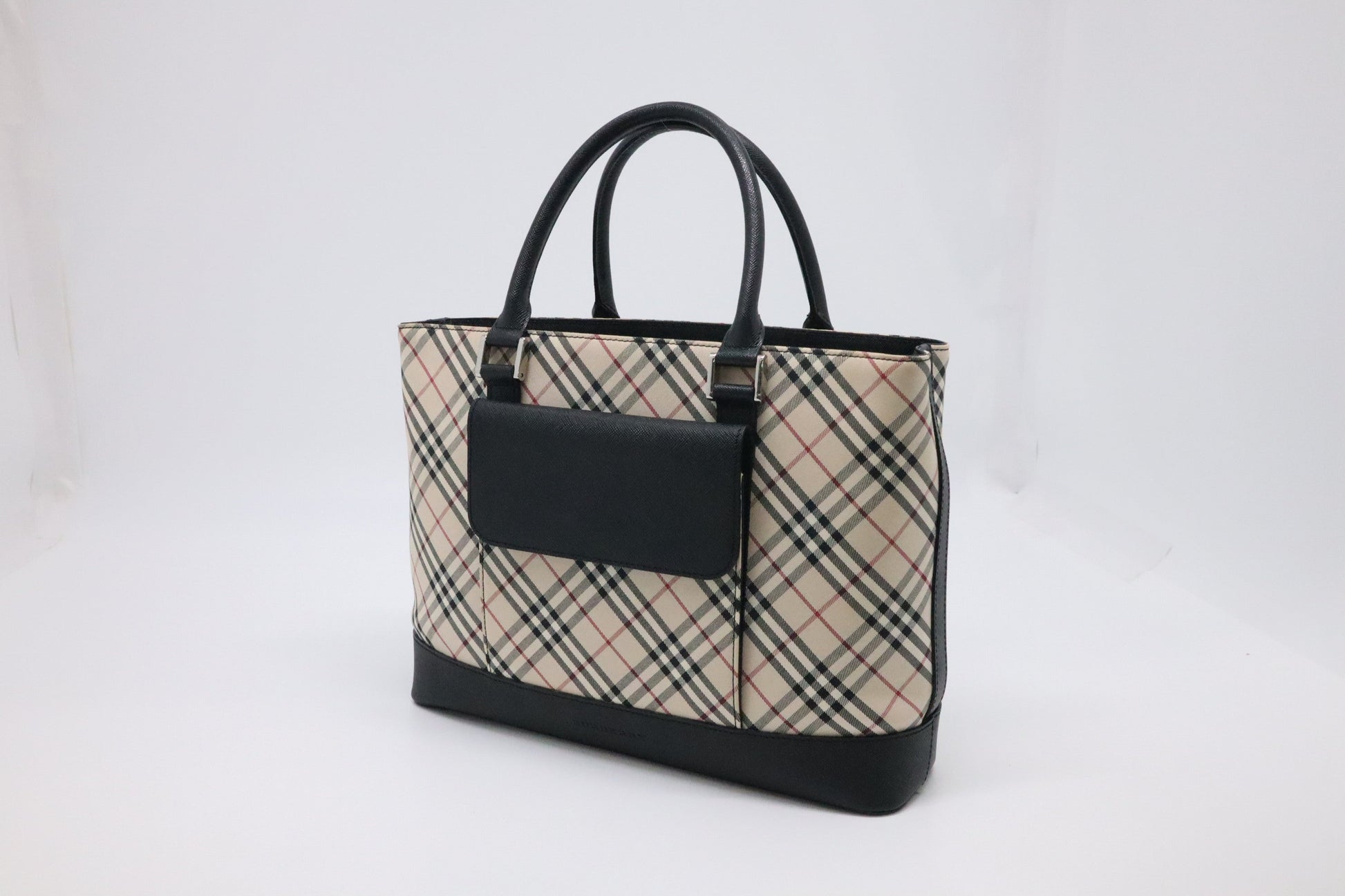 Burberry Handbag In Checked Leather Canvas Black Travel Bag