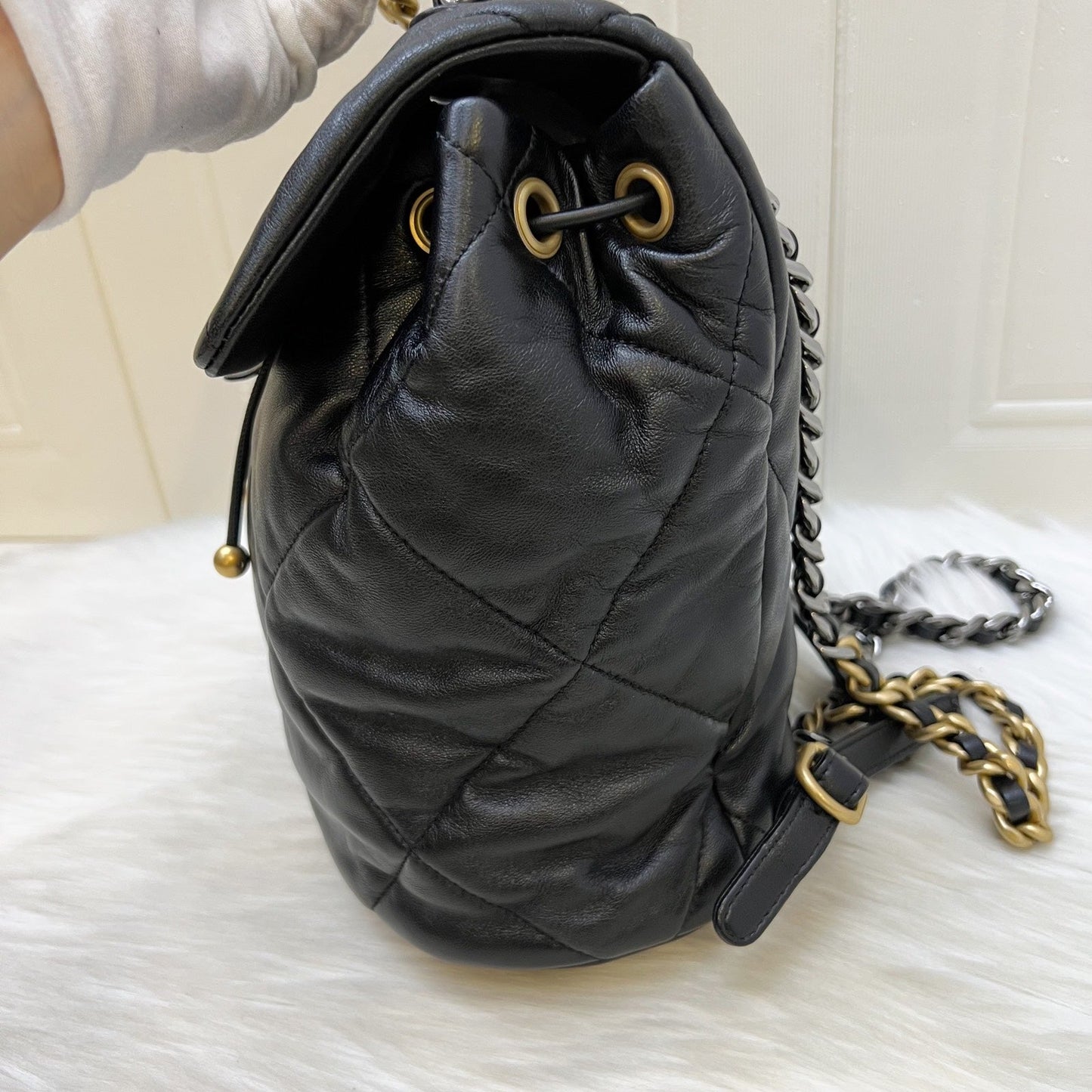 Chanel 19 Backpack in Black Shiny Lambskin and AGHW