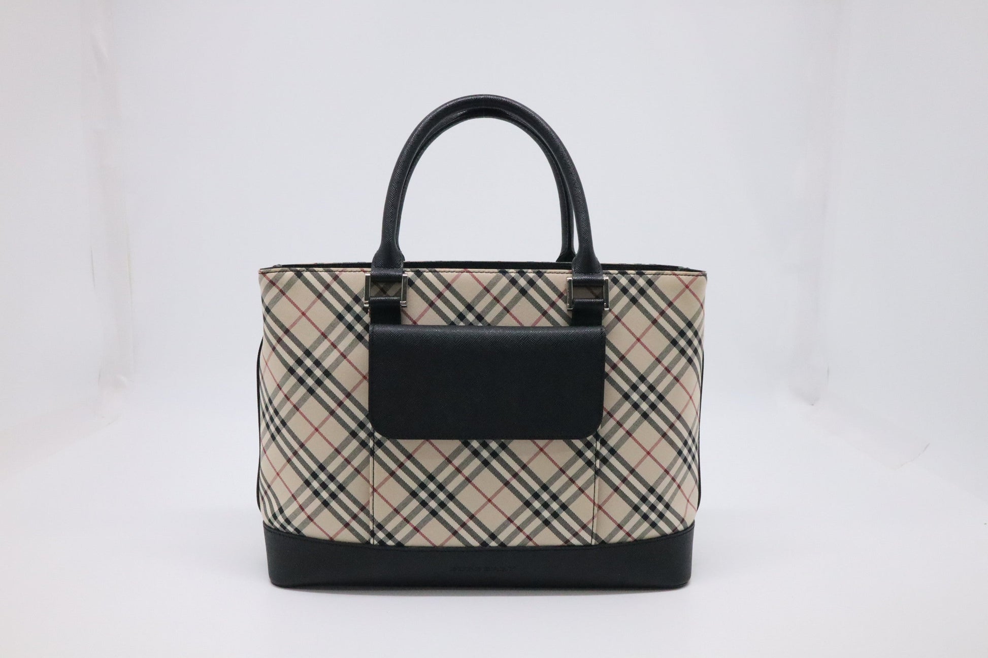 Burberry Handbag In Checked Leather Canvas Black Travel Bag