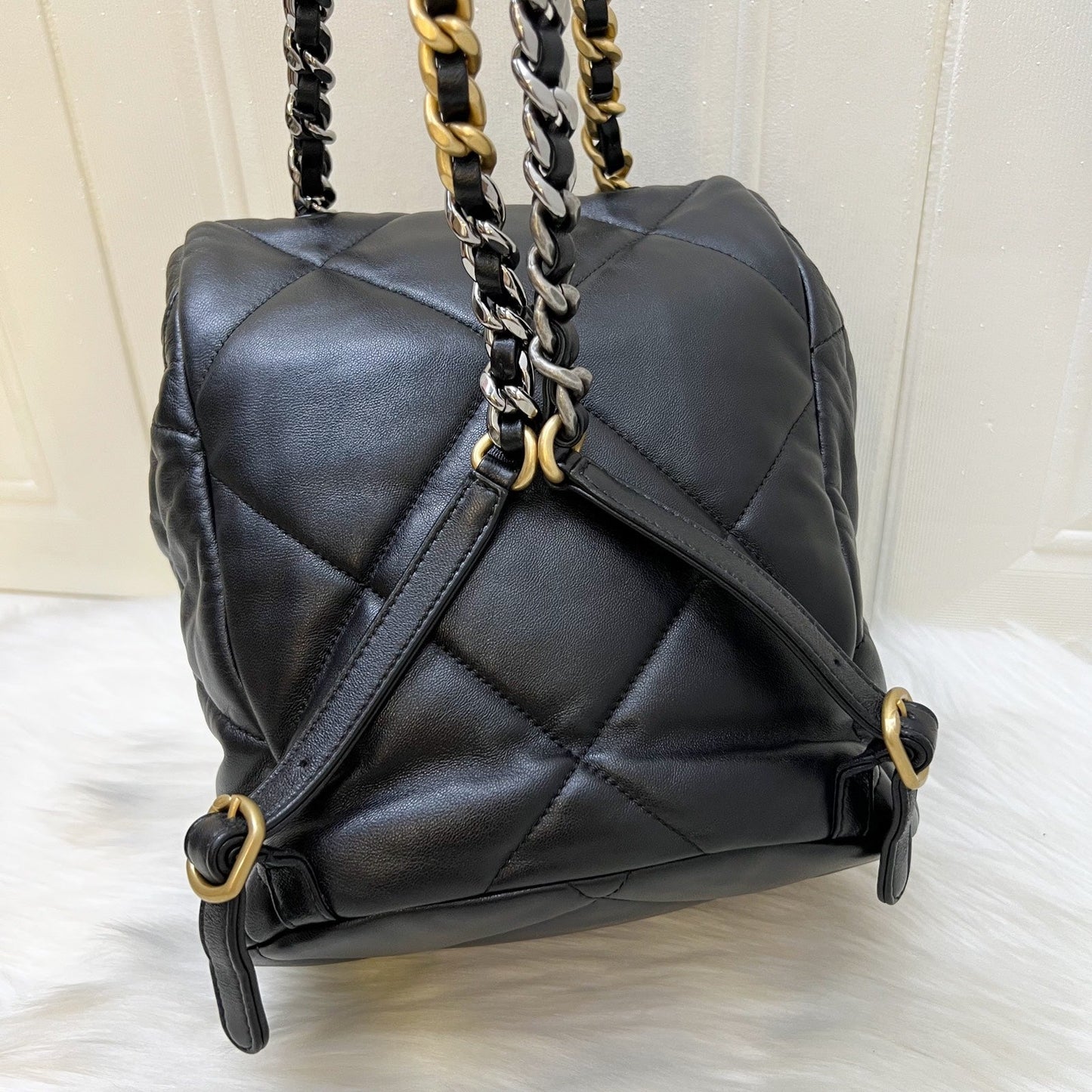 Chanel 19 Backpack in Black Shiny Lambskin and Aghw