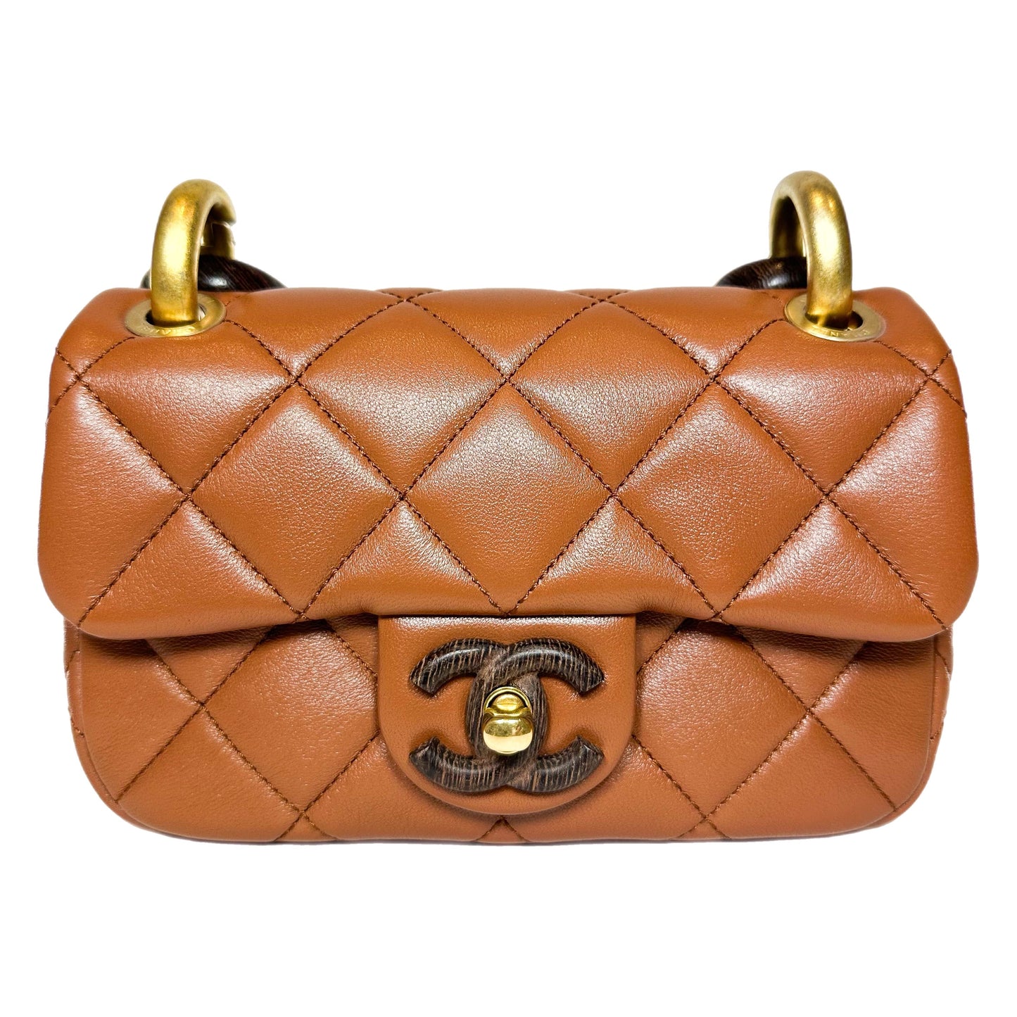 Chanel Caramel Brown Paris-Dakar Wenge Wood Mini Rectangular Flap Bag