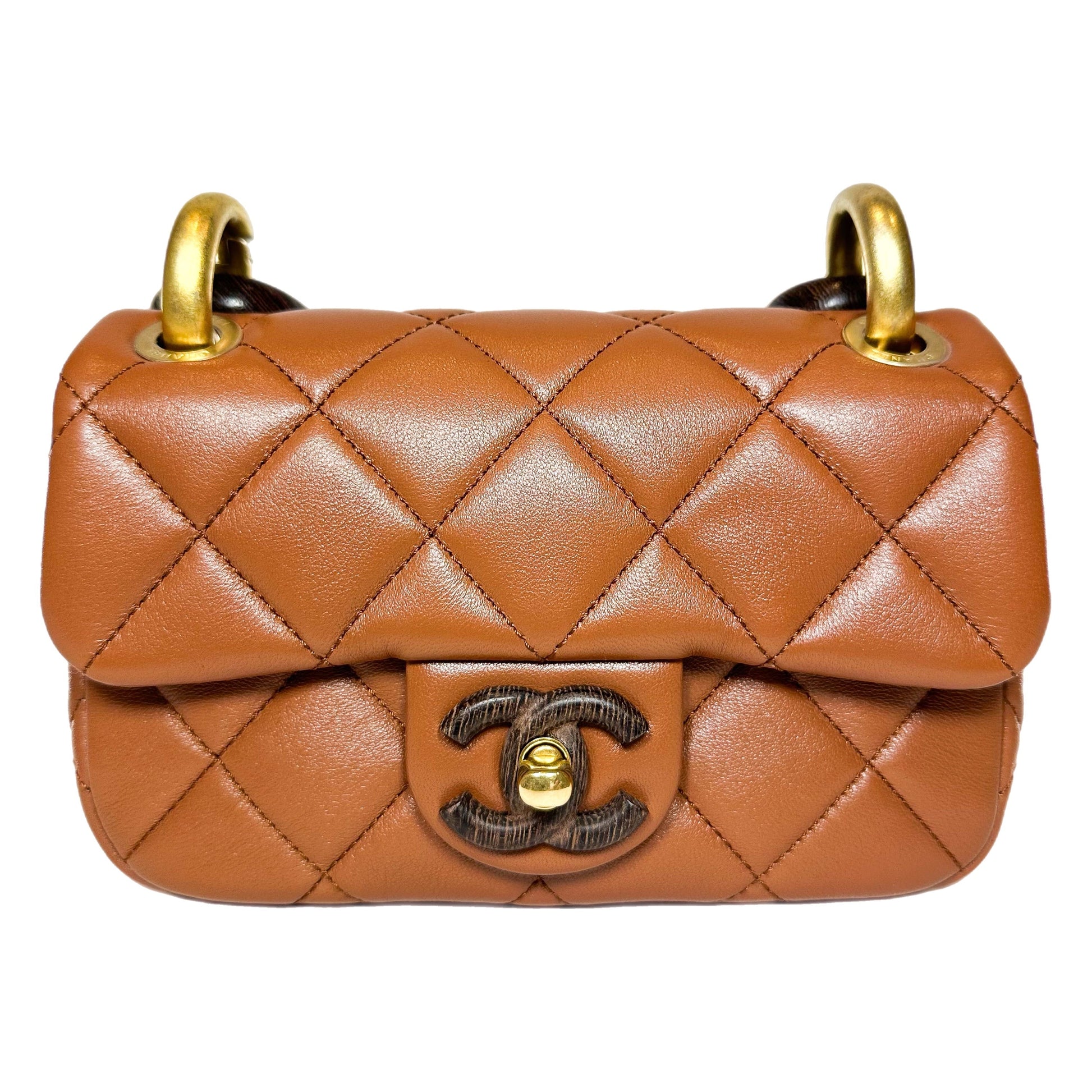 Chanel Caramel Brown Paris-Dakar Wenge Wood Mini Rectangular Flap Bag