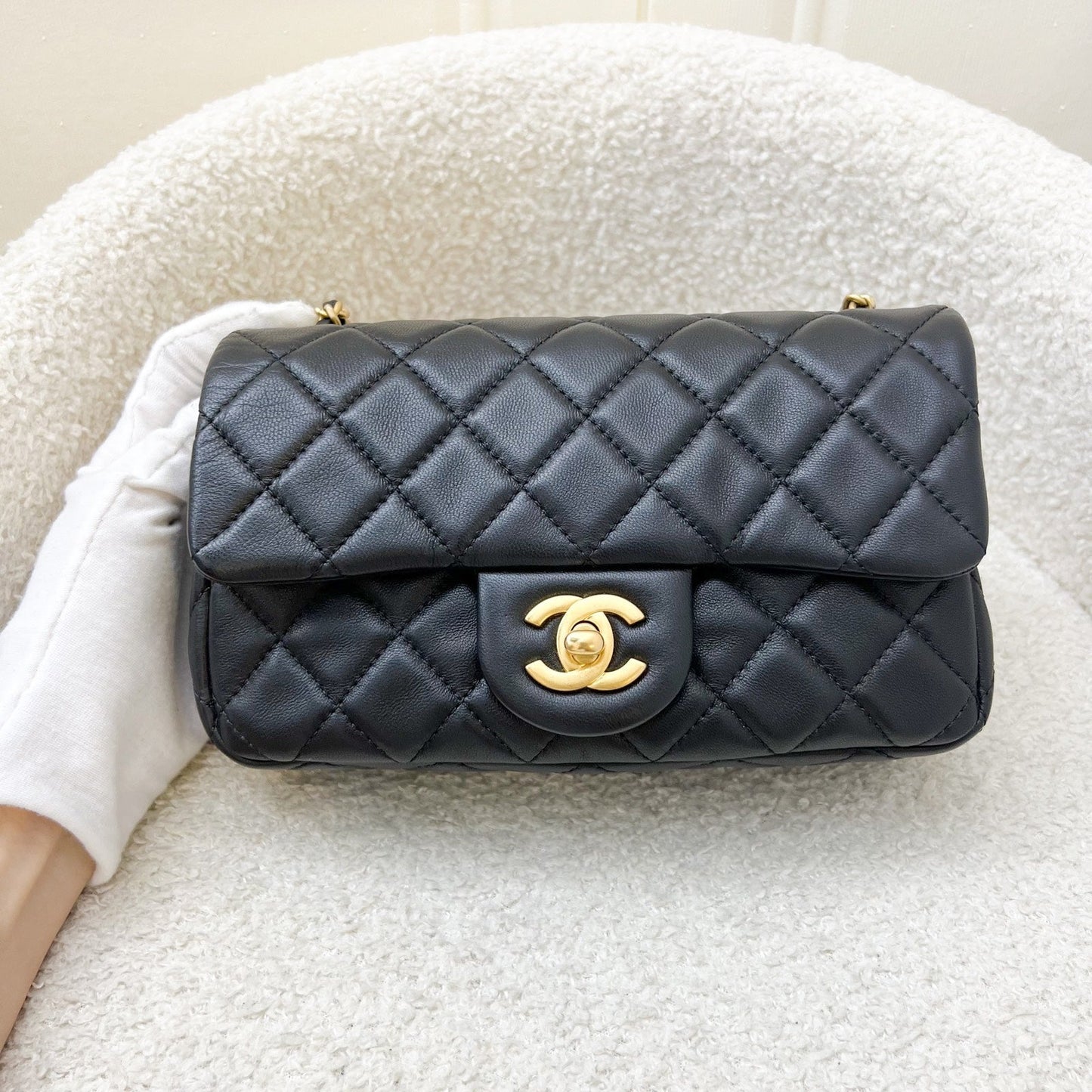 Chanel Pearl Crush Mini Rectangle Flap in Black Lambskin AGHW (AS1787)