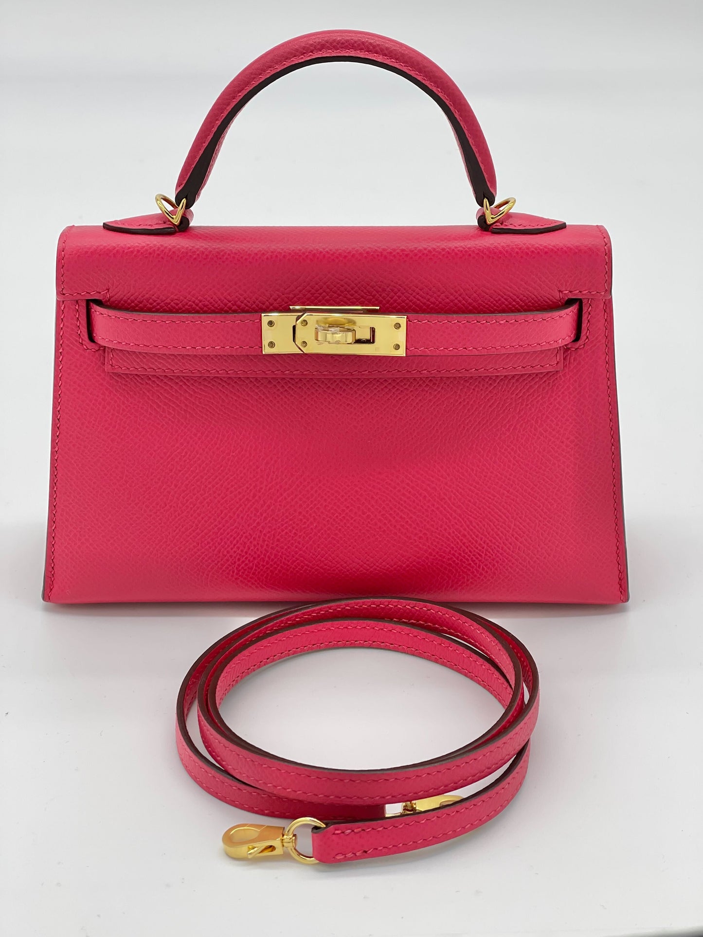 Gucci Hermes Kelly Epsom Rose Extreme Hardware Handbag Gold Mini Travel Bag