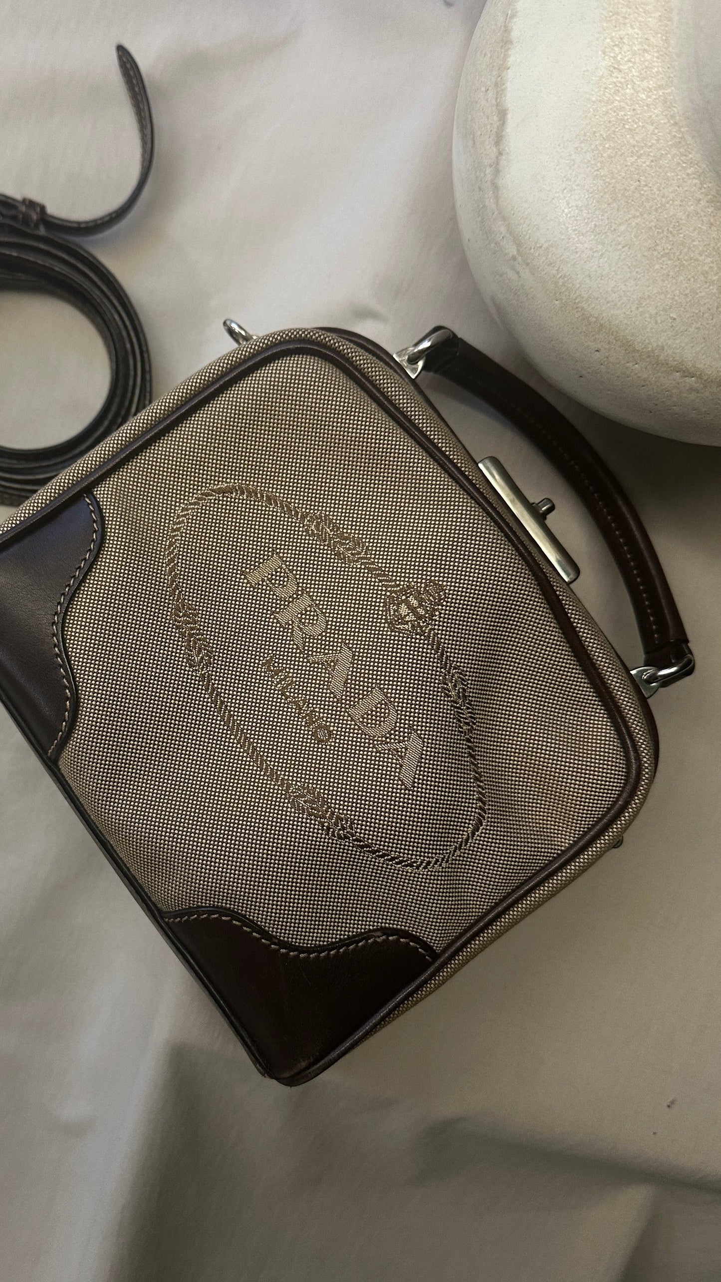 Prada Handbag Top Handle Logo Bag Canvas