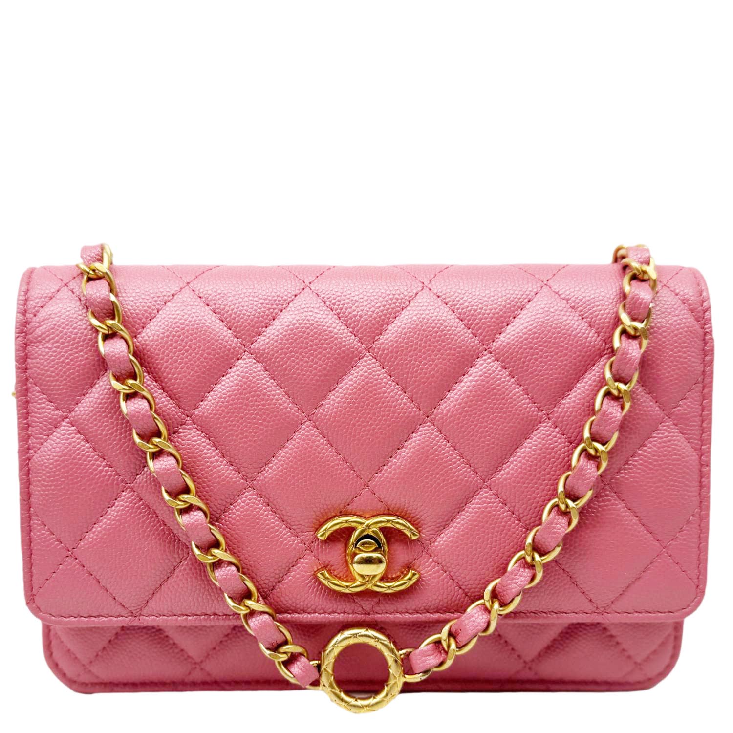 Chanel Matelasse CC Quilted Caviar WOC Leather Pink Travel Bag