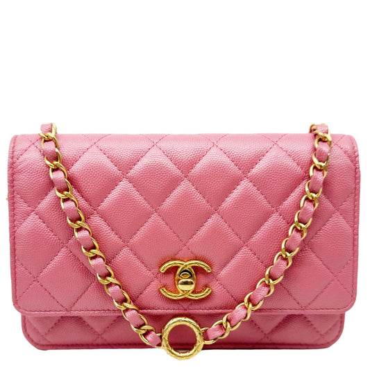 Chanel Matelasse CC Quilted Caviar WOC Leather Pink Travel Bag