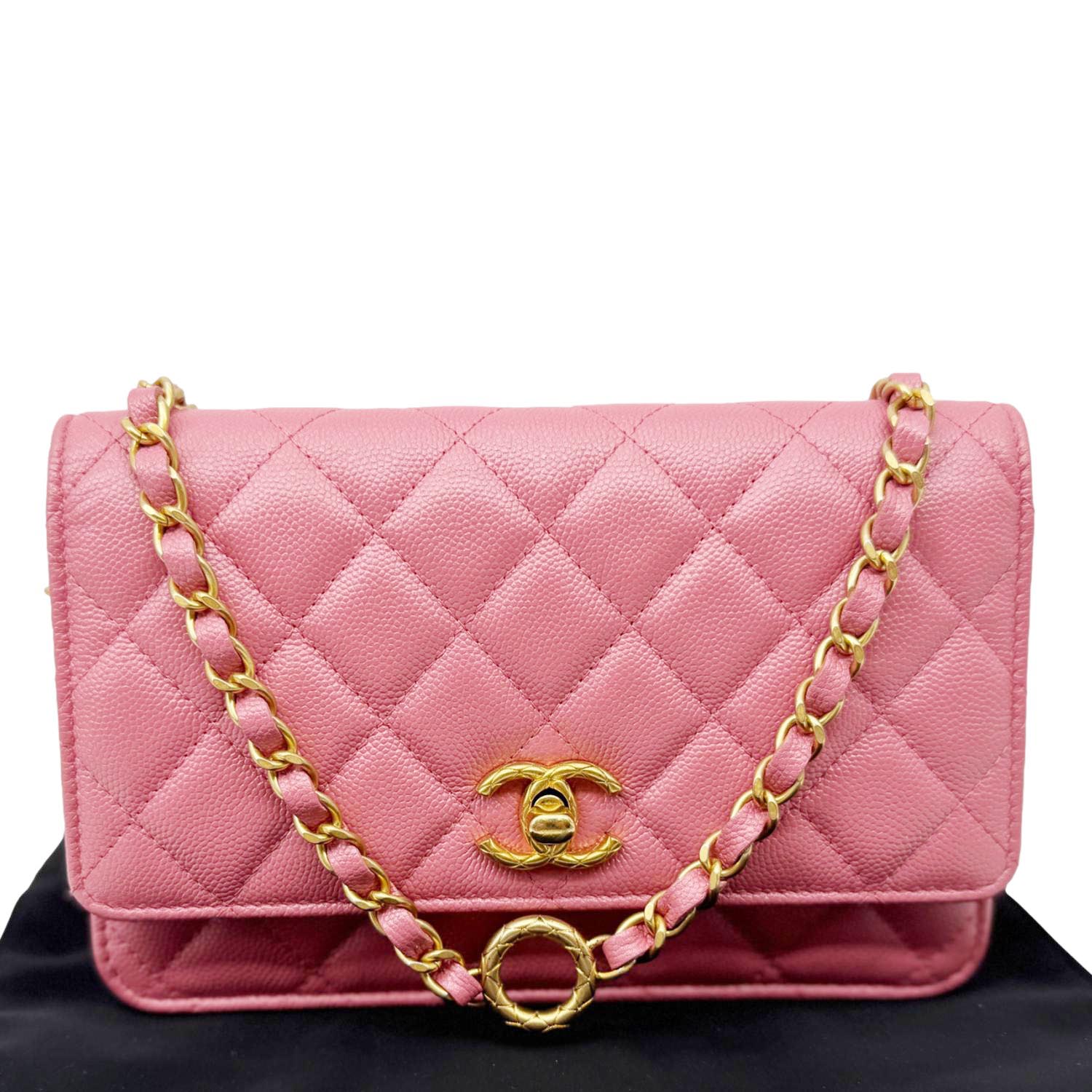 Chanel Matelasse CC Quilted Caviar WOC Leather Pink Travel Bag