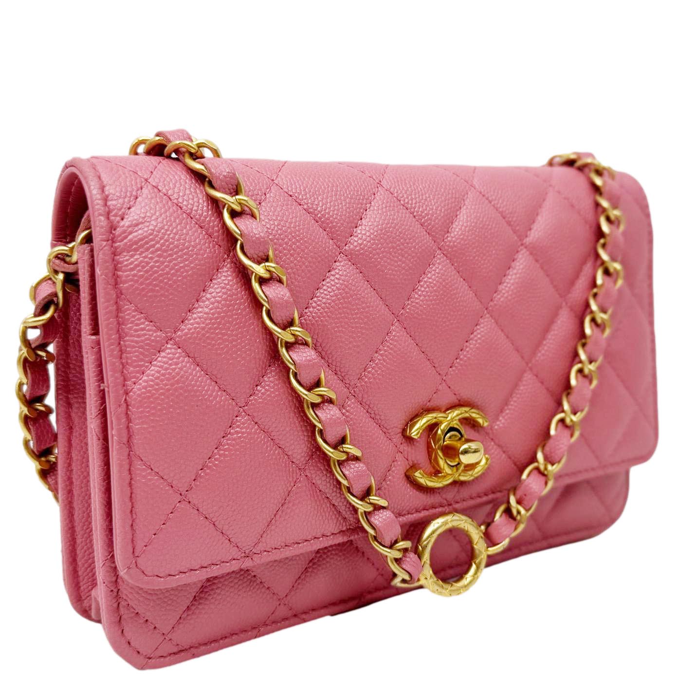 Chanel Matelasse CC Quilted Caviar WOC Leather Pink Travel Bag