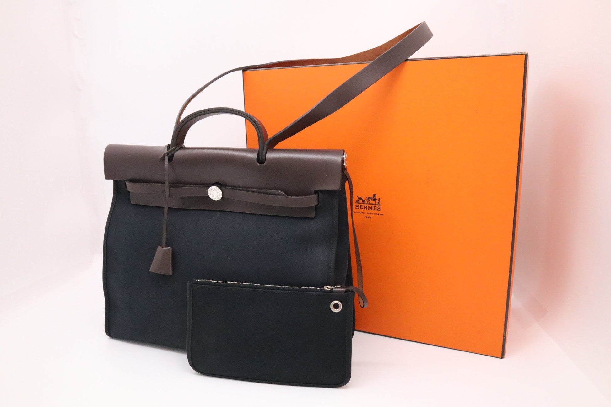 Hermes Herbag Zip In & Brown Leather Canvas Travel Bag