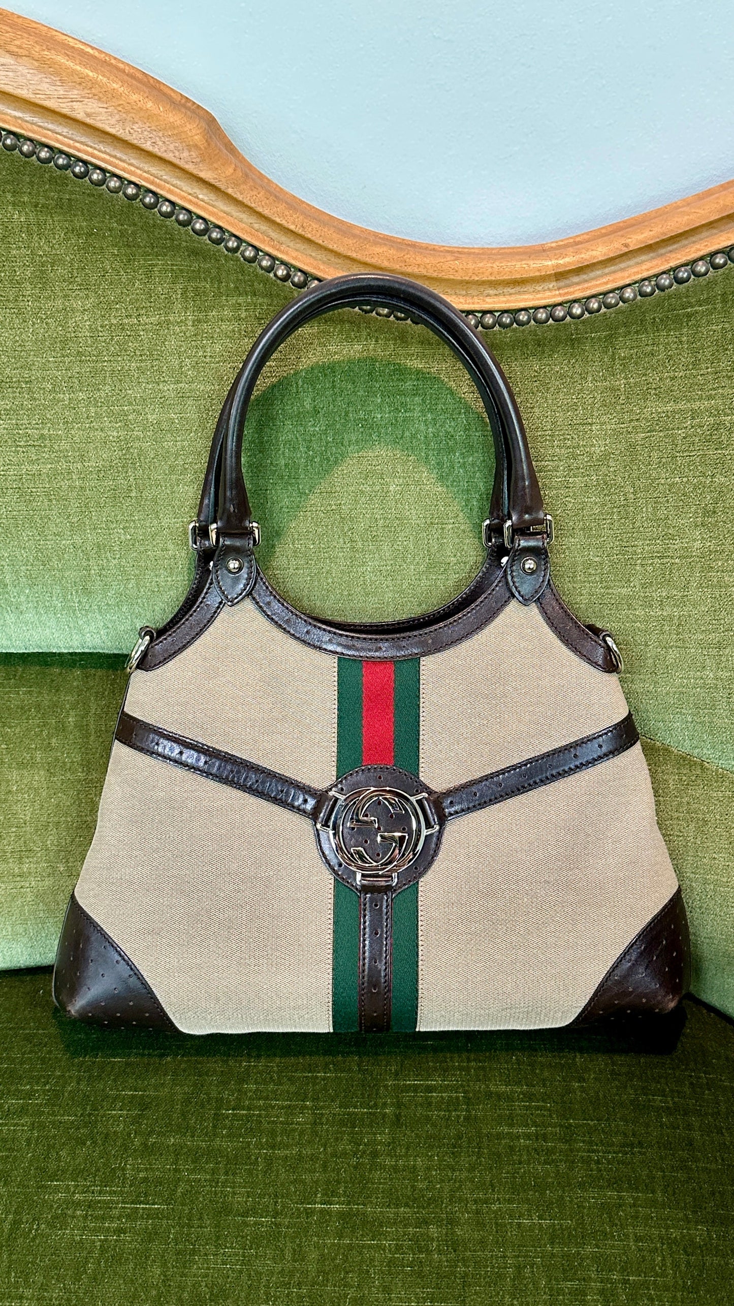 GUCCI GG Interlocking Bag Canvas Beige