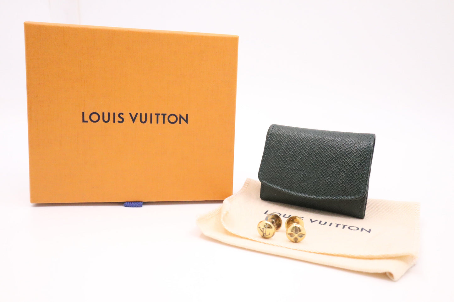 Louis Vuitton Cuff Links Taiga Leather Green Handbag