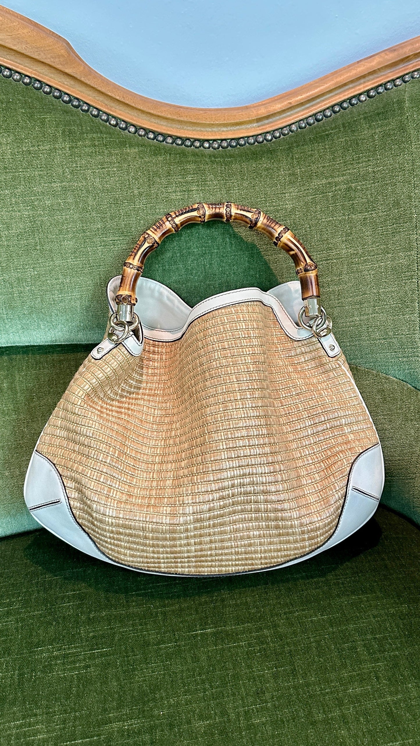 GUCCI Bamboo Raffia Handbag