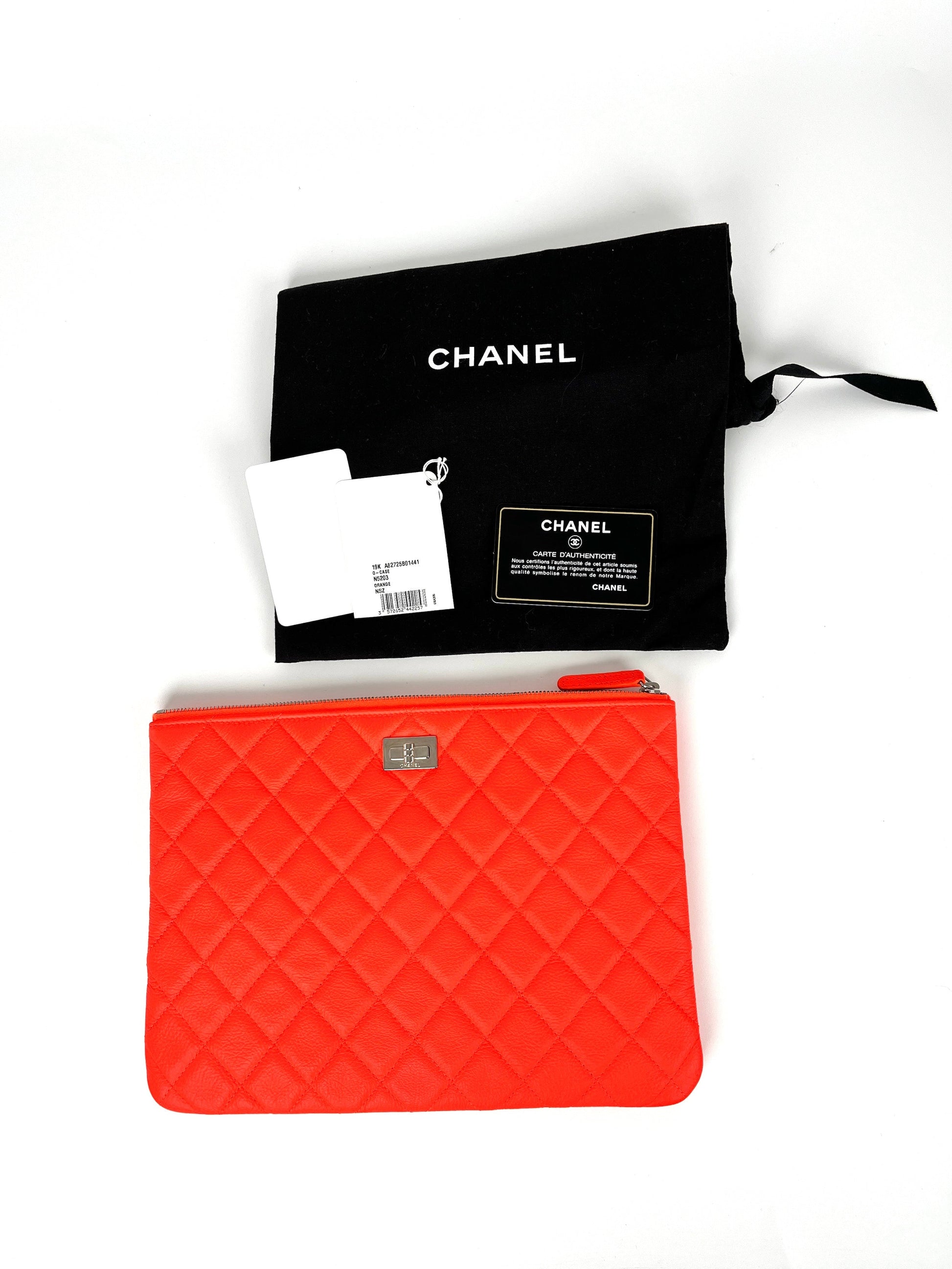 Chanel Reissue 2.55 O Case Goatskin Medium Fluorescent Neon Orange Quilted Clutch Bag