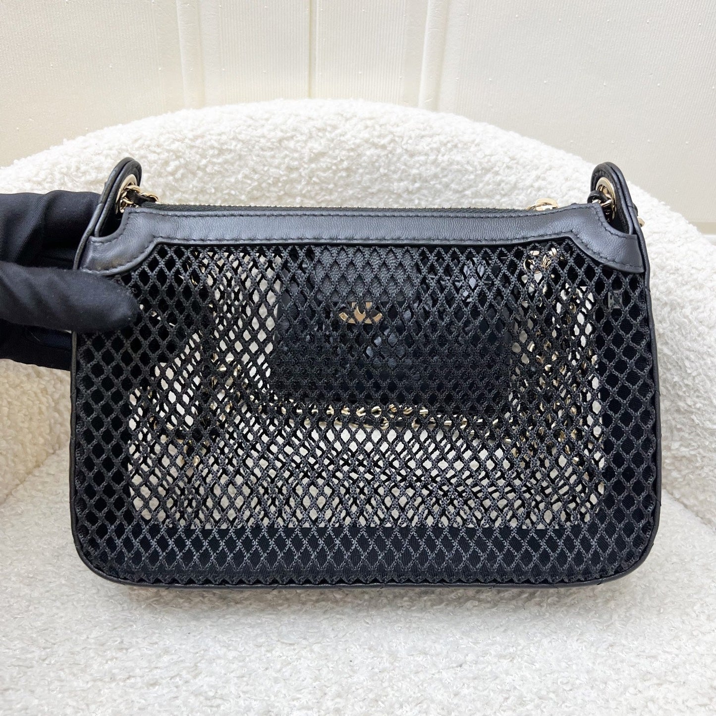 Chanel 25S Clutch on Chain in Black Mesh and LGHW (Model: AP4572)