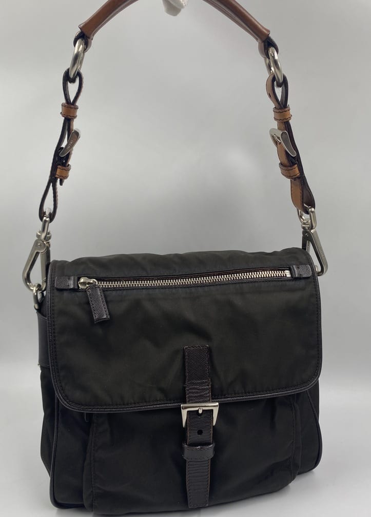 Prada Bag With Strap Leather Nylon Tan Shoulder Bag