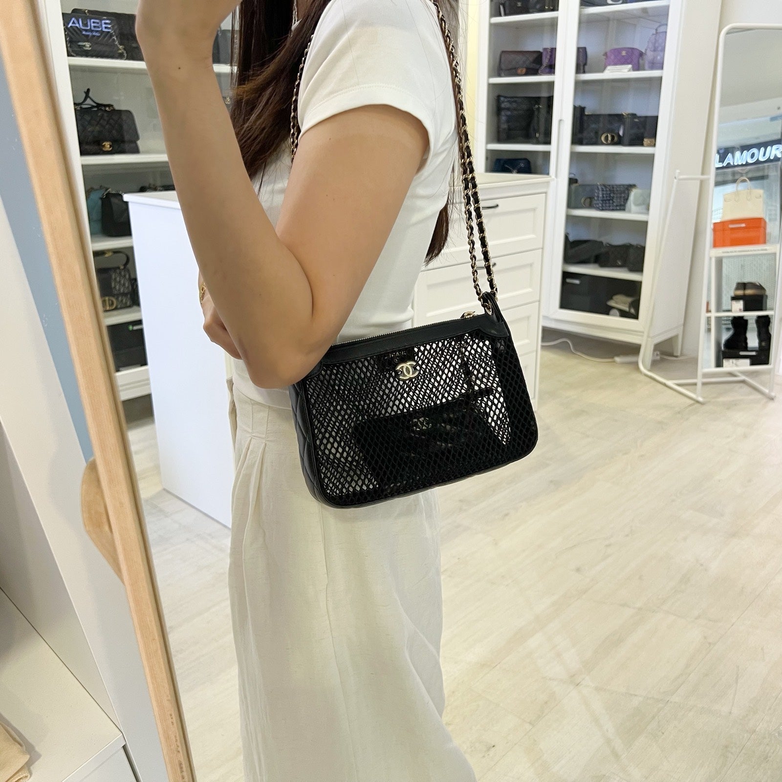 Chanel 25S Clutch on Chain in Black Mesh and Lghw ( )